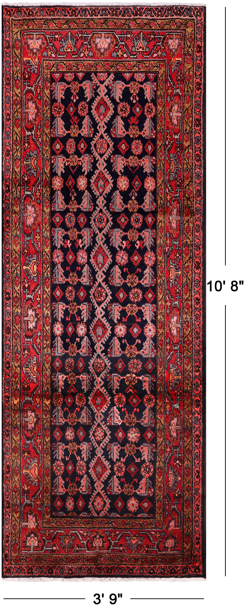 New Persian Hamadan Runner Rug - 3' 9" X 10' 8" - Golden Nile