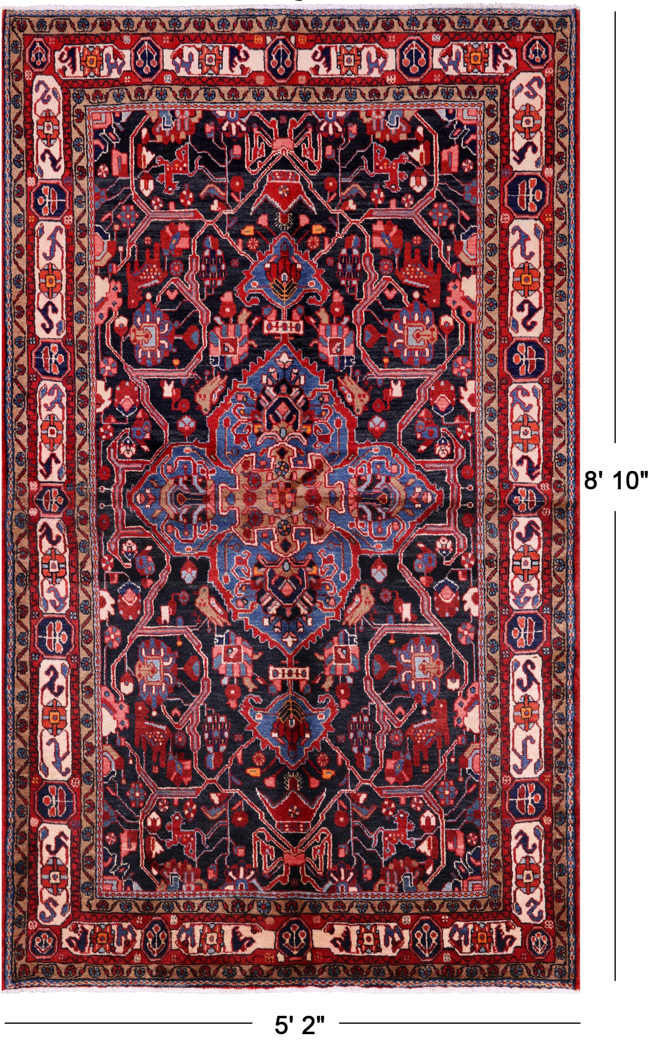 Black New Authentic Persian Nahavand Rug - 5' 2" X 8' 10" - Golden Nile