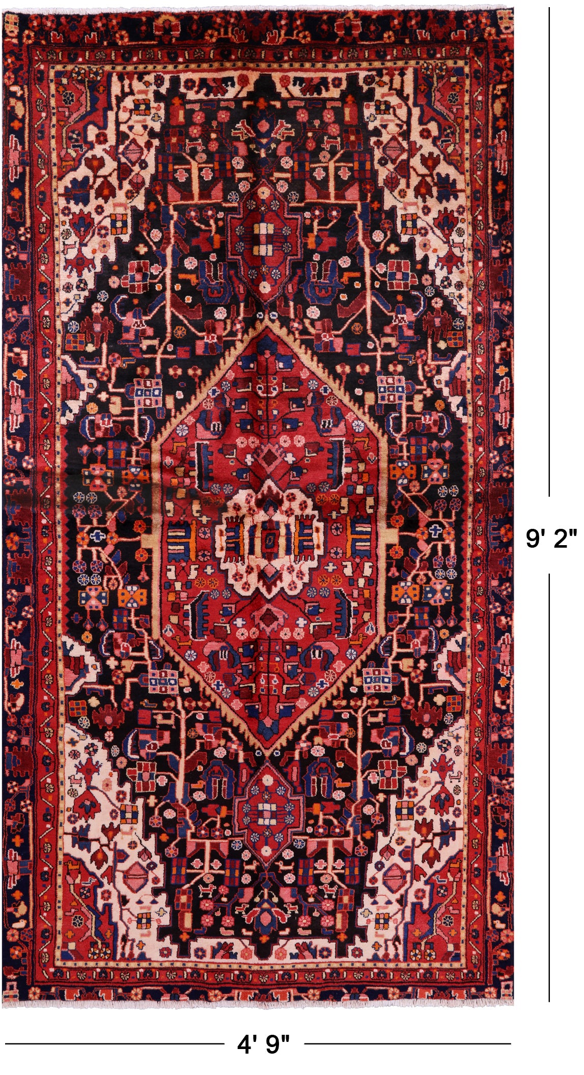 Black New Authentic Persian Nahavand Area Wool Rug - 4' 9" X 9' 2" - Golden Nile