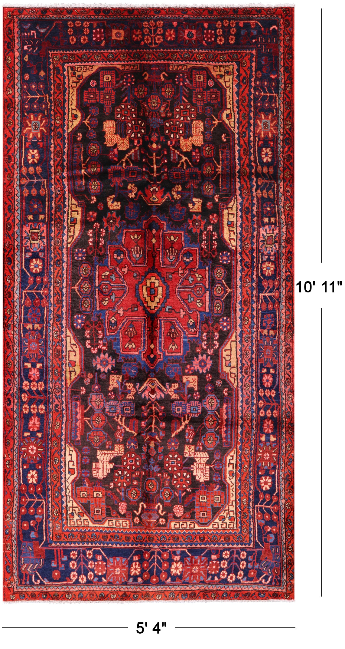 Black New Authentic Nahavand Persian Hand Knotted Wool Rug - 5' 4" X 10' 11" - Golden Nile
