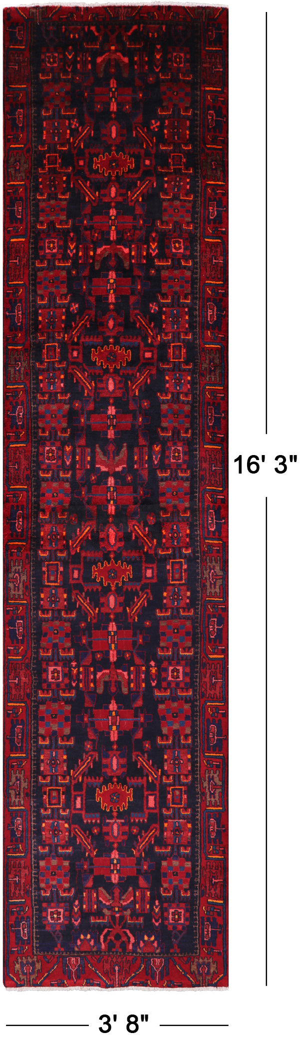 New Authentic Persian Hamadan Hand Knotted Runner Rug - 3' 8" X 16' 3" - Golden Nile