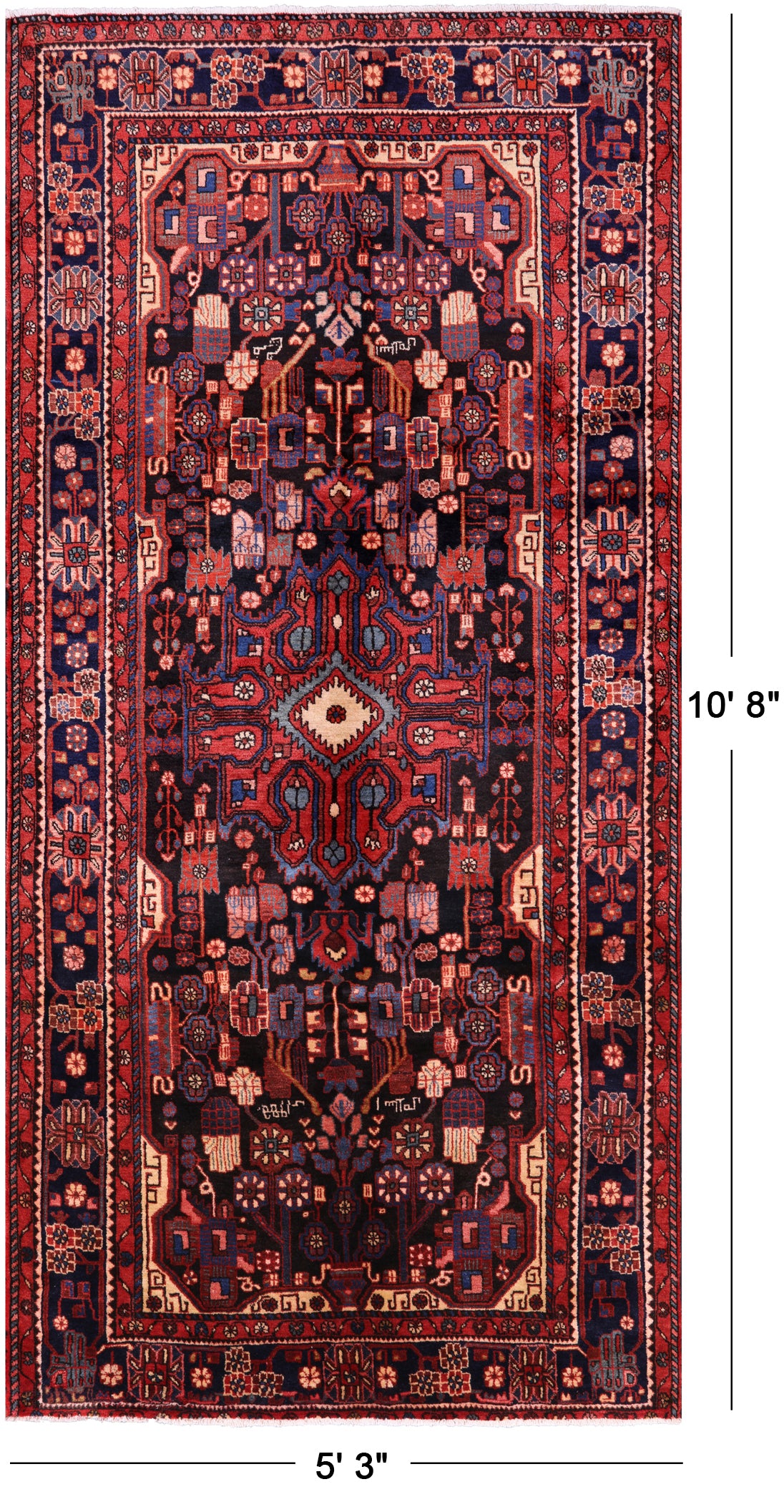 New Authentic Persian Nahavand Hand Knotted Rug - 5' 3" X 10' 8" - Golden Nile