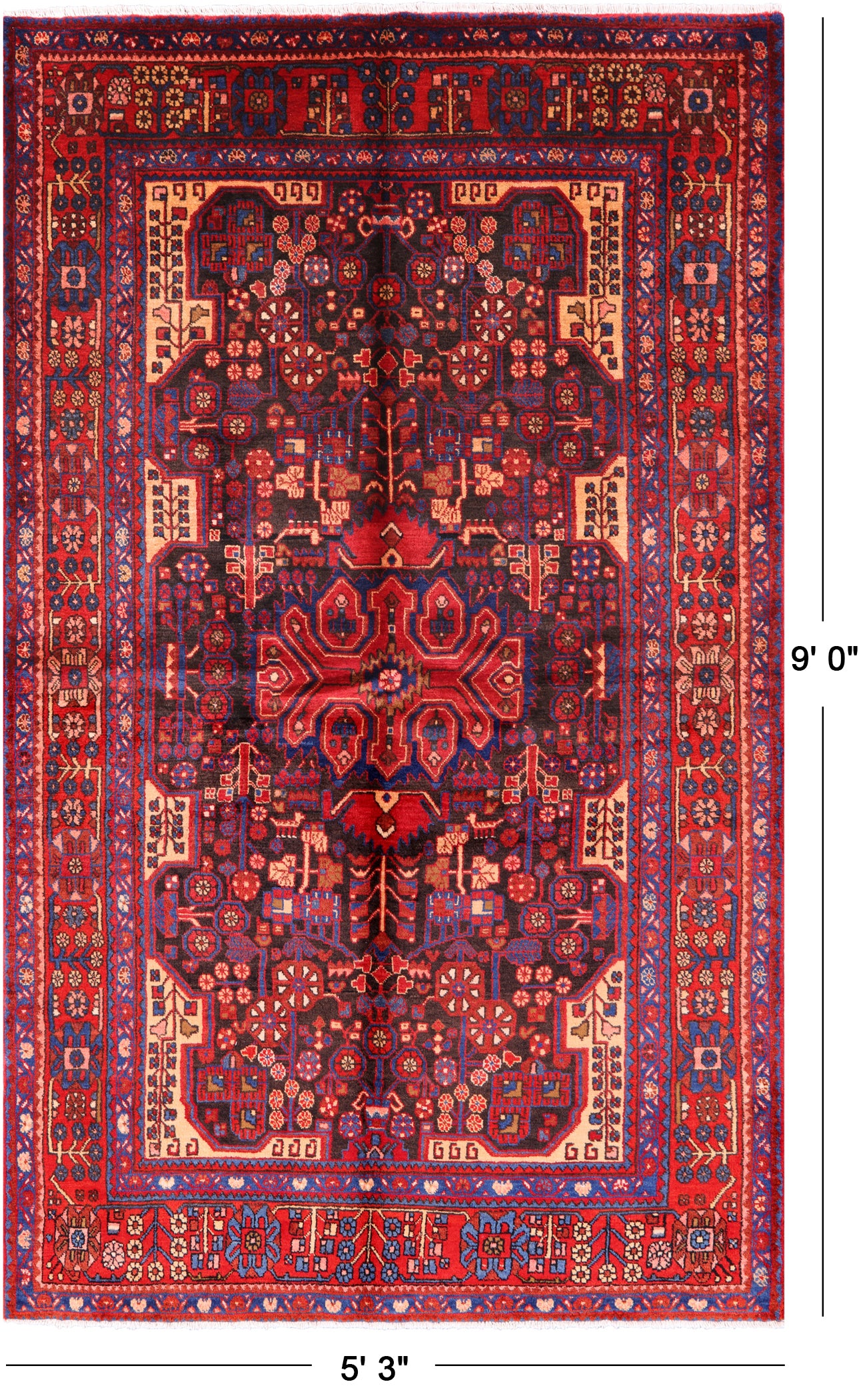 Black New Authentic Persian Nahavand Wool Rug - 5' 3" X 9' 0" - Golden Nile