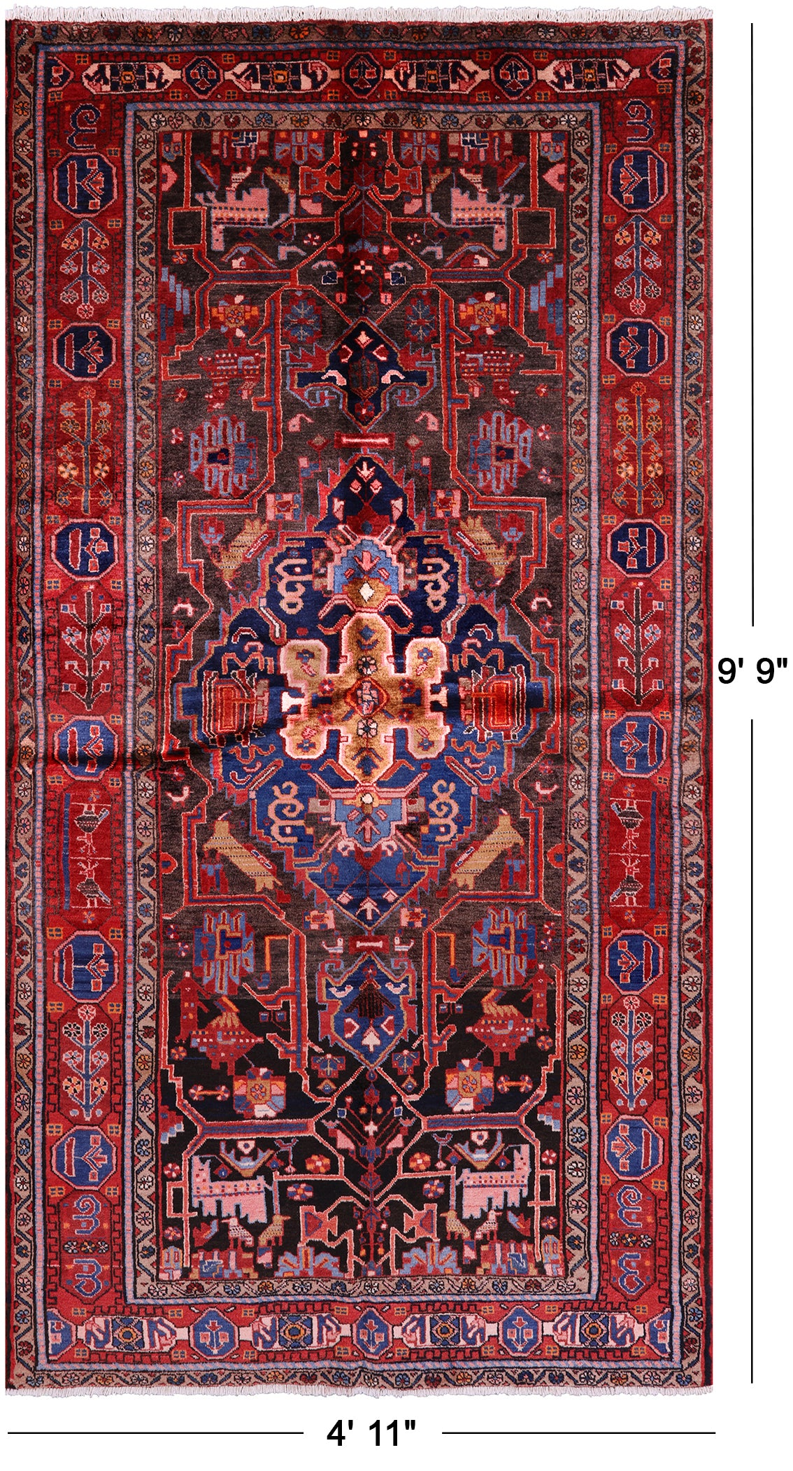Black New Authentic Persian Nahavand Hand Knotted Rug - 4' 11" X 9' 9" - Golden Nile