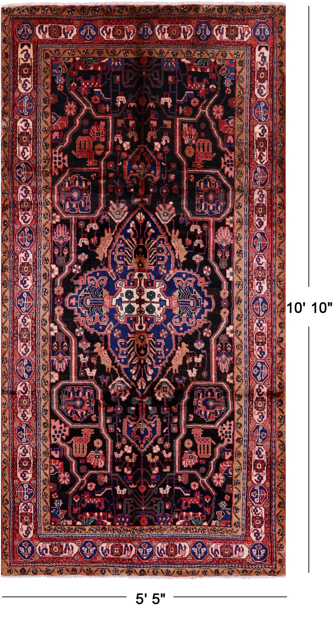 Black New Authentic Persian Nahavand Wool Rug - 5' 5" X 10' 10" - Golden Nile
