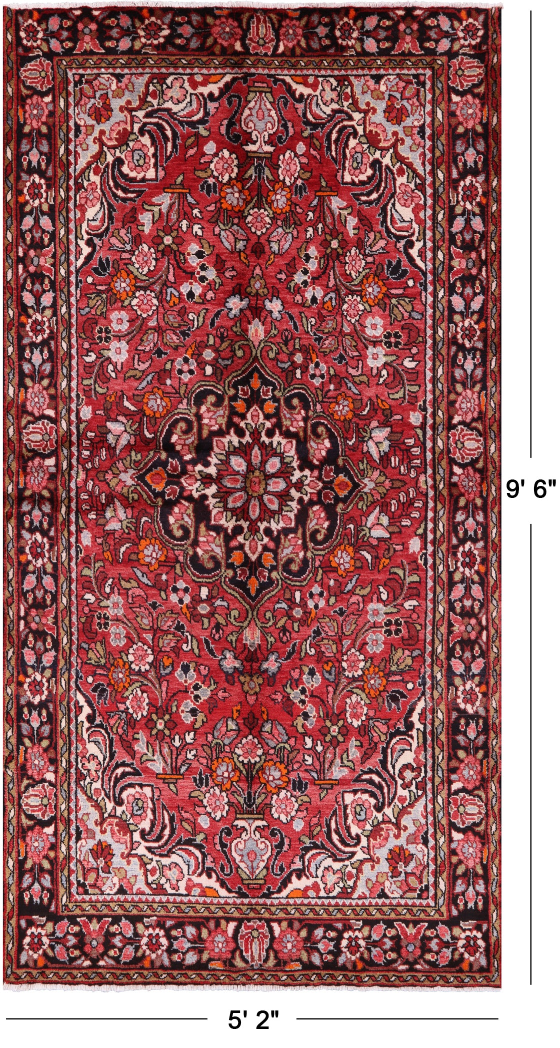 Red New Authentic Persian Nahavand Handmade Rug - 5' 2" X 9' 6" - Golden Nile
