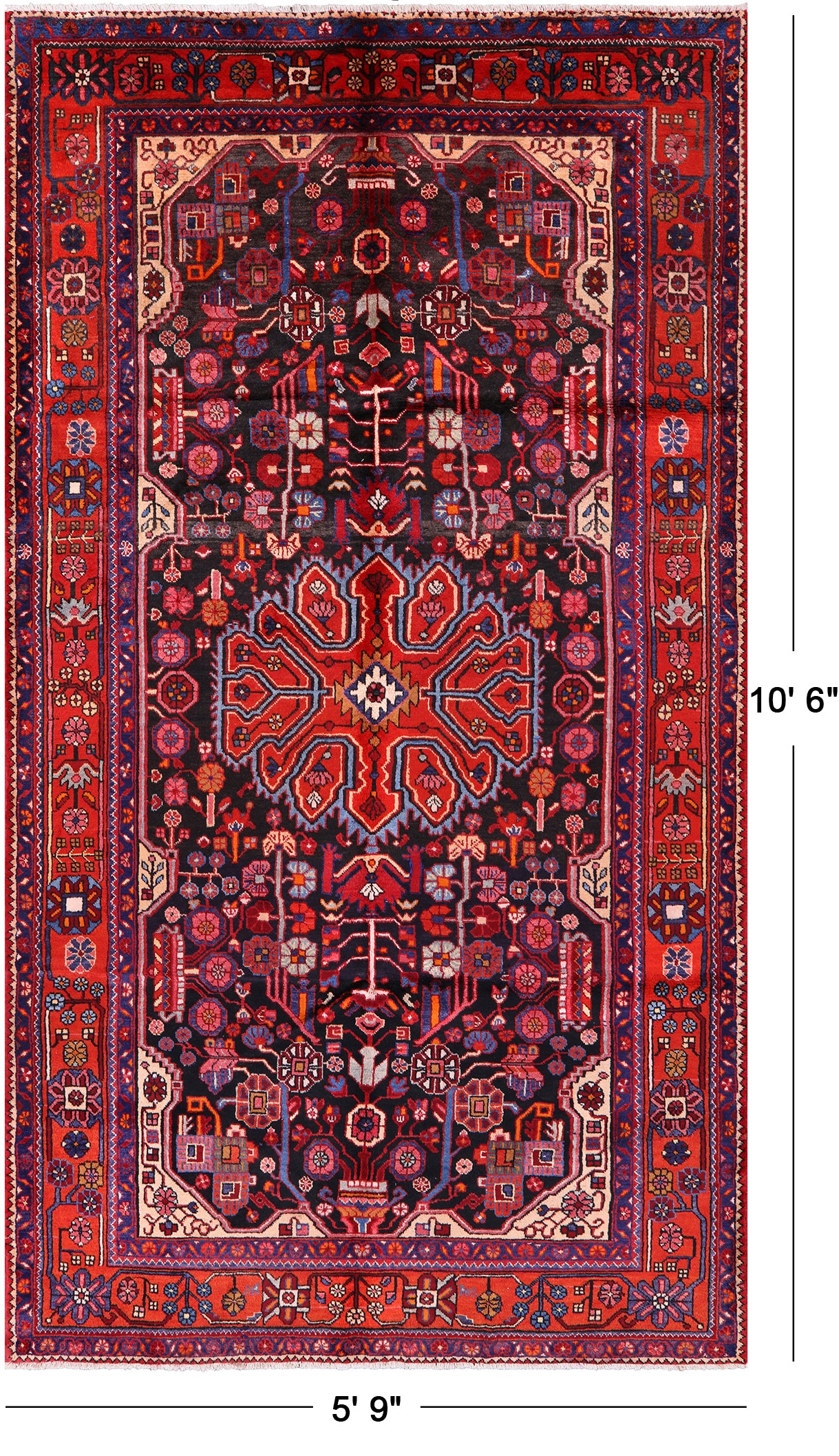 Black New Persian Nahavand Hand Knotted Rug - 5' 9" X 10' 6" - Golden Nile