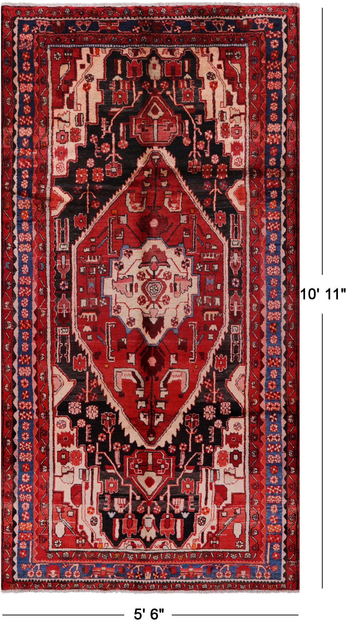 Black New Persian Nahavand Wool Rug - 5' 6" X 10' 11" - Golden Nile