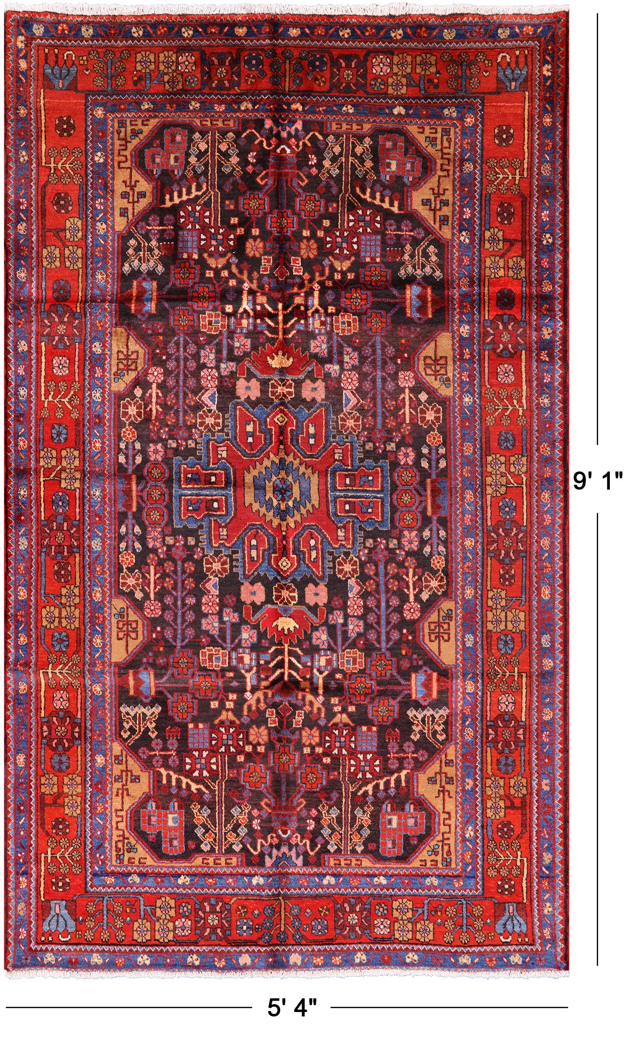 Black New Authentic Persian Nahavand Hnad Knotted Rug - 5' 4" X 9' 1" - Golden Nile