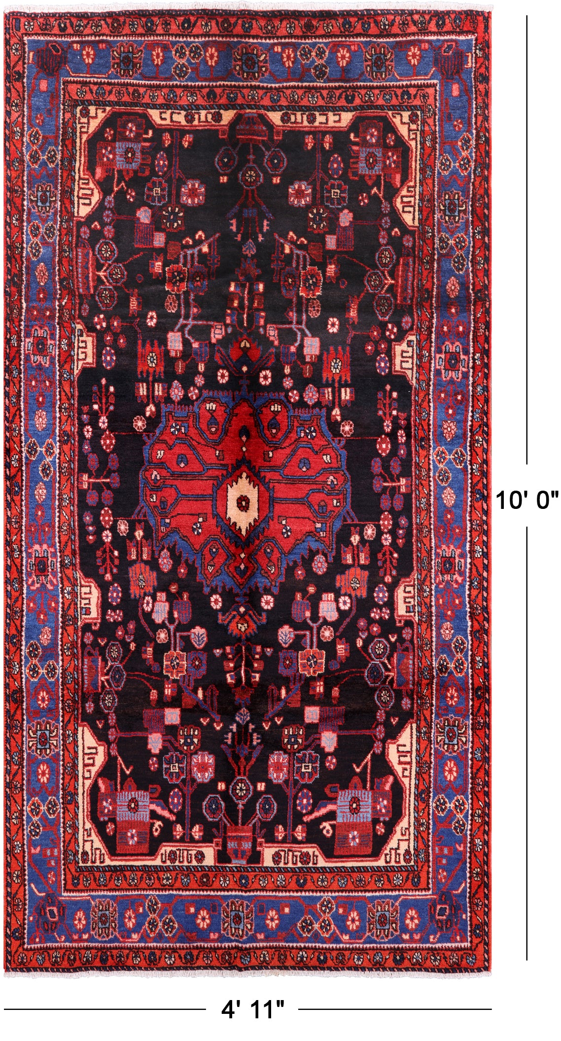 Black New Authentic Persian Nahavand Hand Knotted Rug - 4' 11" X 10' 0" - Golden Nile