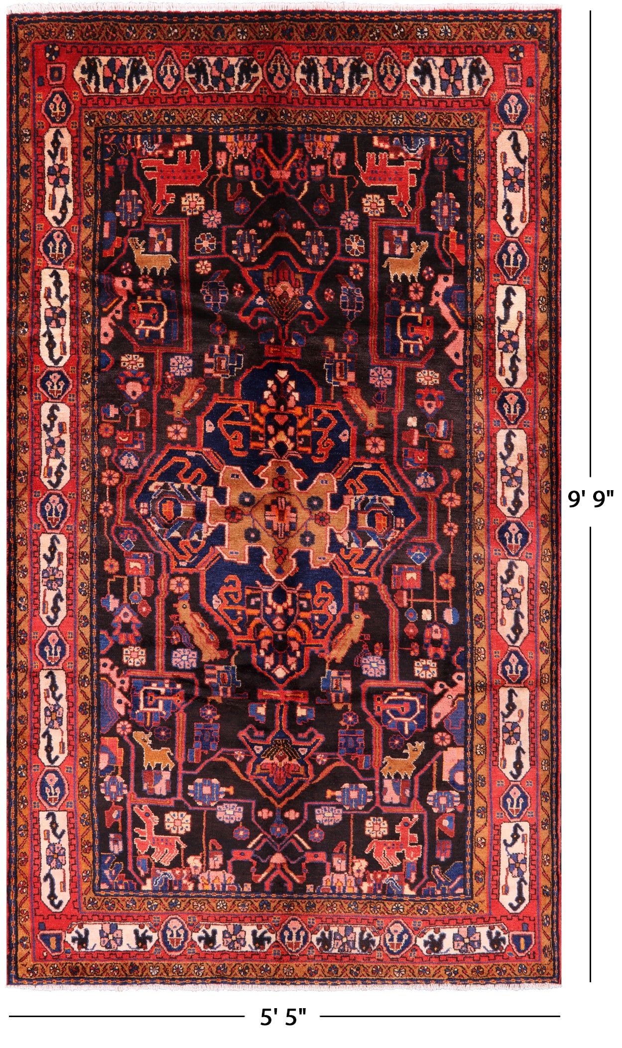 Black New Authentic Persian Nahavand Rug - 5' 5" X 9' 9" - Golden Nile