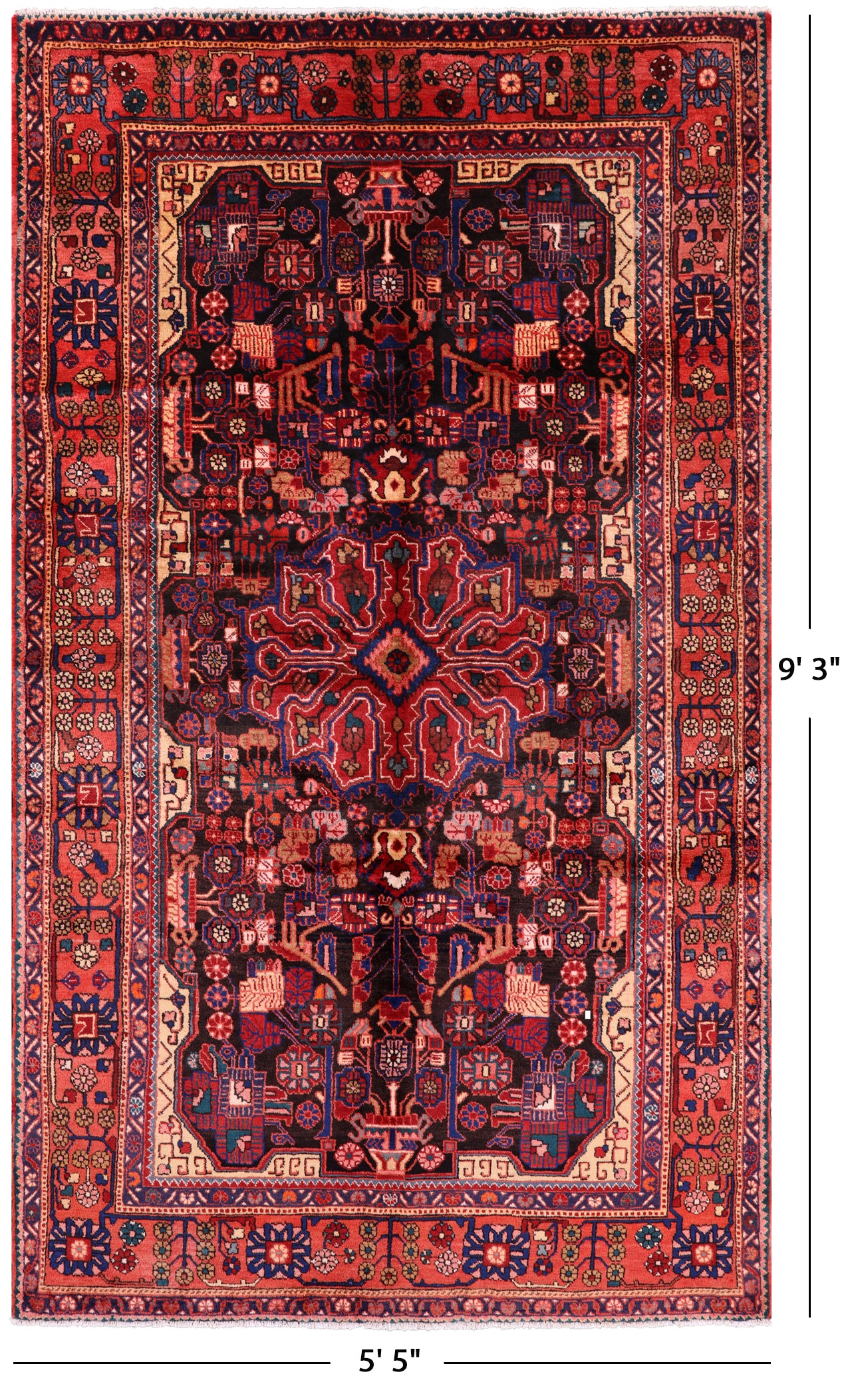 Black New Authentic Persian Nahavand Area Rug - 5' 5" X 9' 3" - Golden Nile