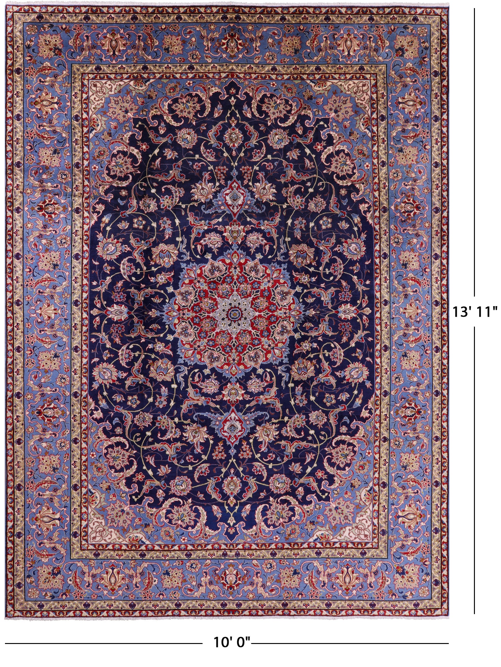 Blue New Authentic Persian Isfahan Hand Knotted Wool Rug - 10' 0" X 13' 11" - Golden Nile