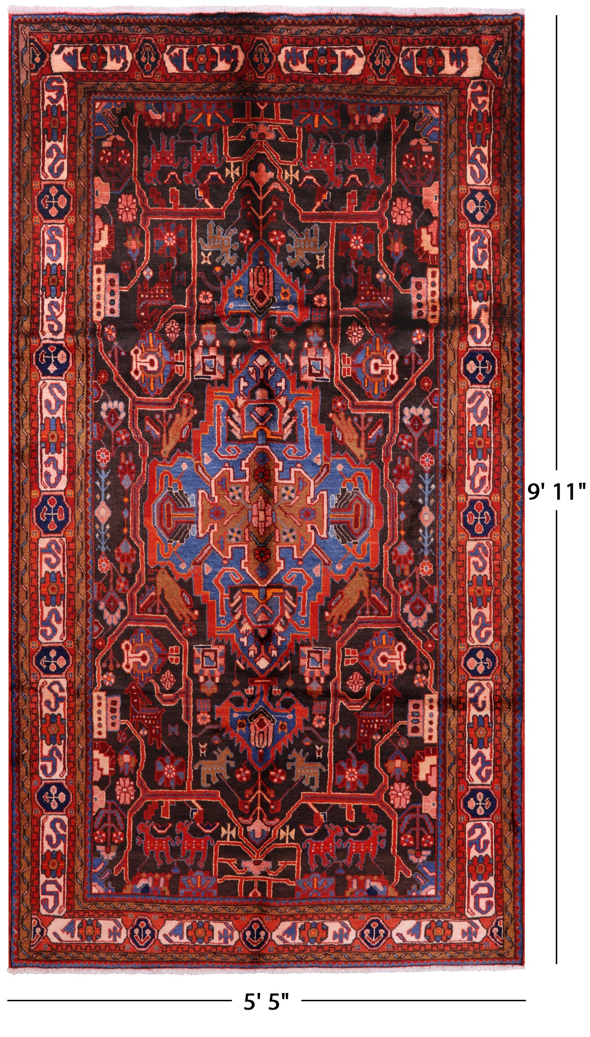Black New Authentic Persian Nahavand Rug - 5' 5" X 9' 11" - Golden Nile