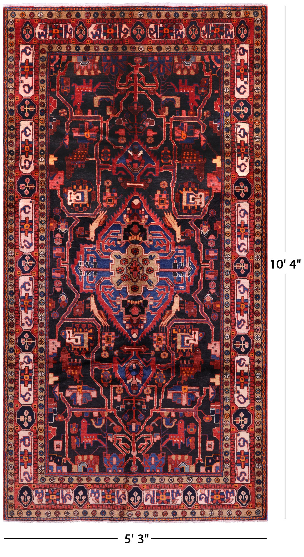 Black New Authentic Persian Nahavand Wool Rug - 5' 3" X 10' 4" - Golden Nile