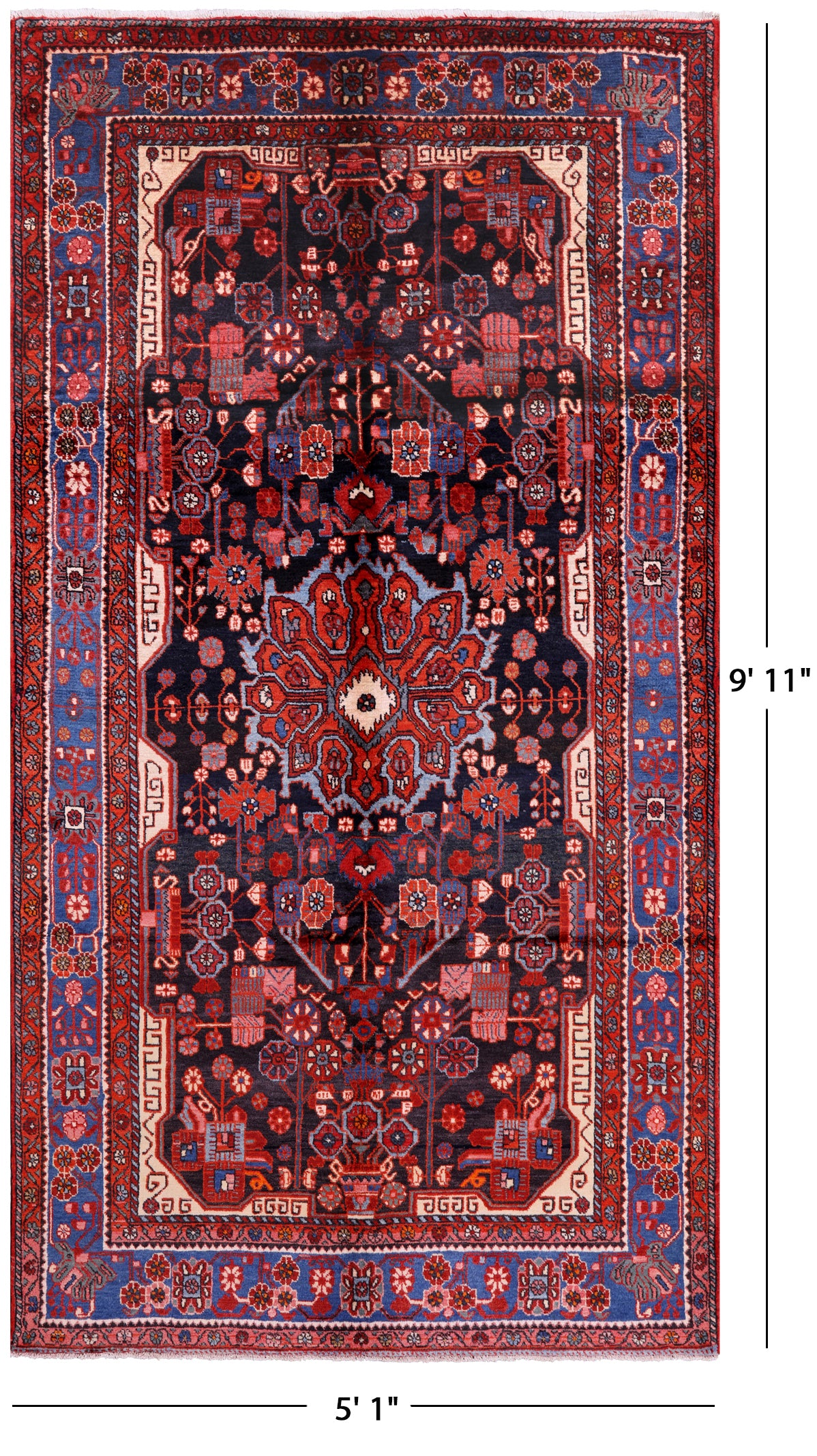 Black New Authentic Persian Nahavand Wool Rug - 5' 1" X 9' 11" - Golden Nile