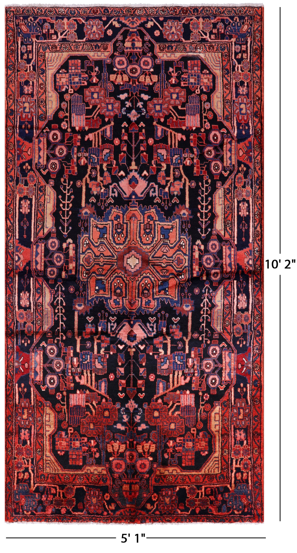 New Persian Authentic Nahavand Hand Knotted Rug - 5' 1" X 10' 2" - Golden Nile