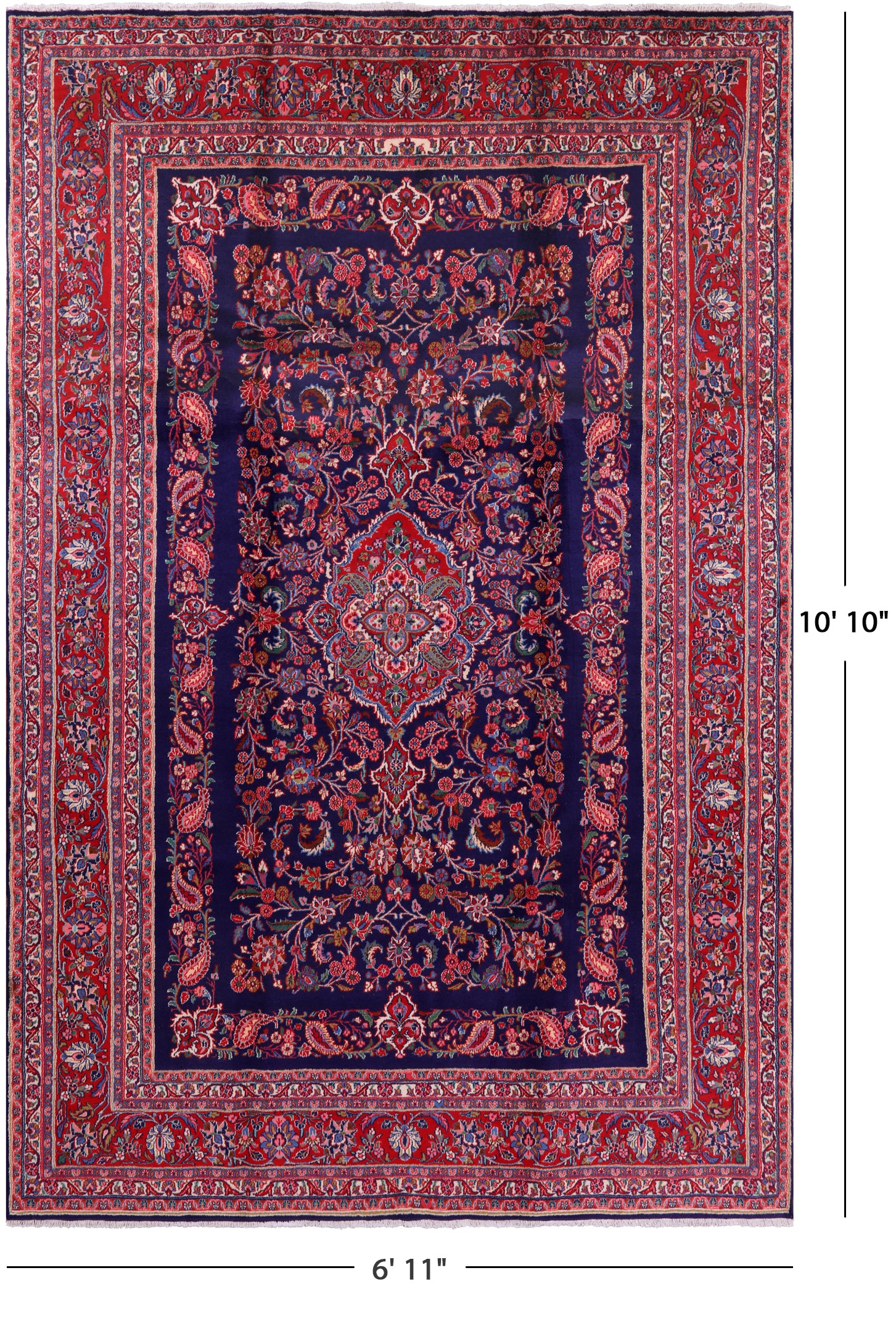 Blue New Authentic Persian Hamadan Hand Knotted Rug - 6' 11" X 10' 10" - Golden Nile