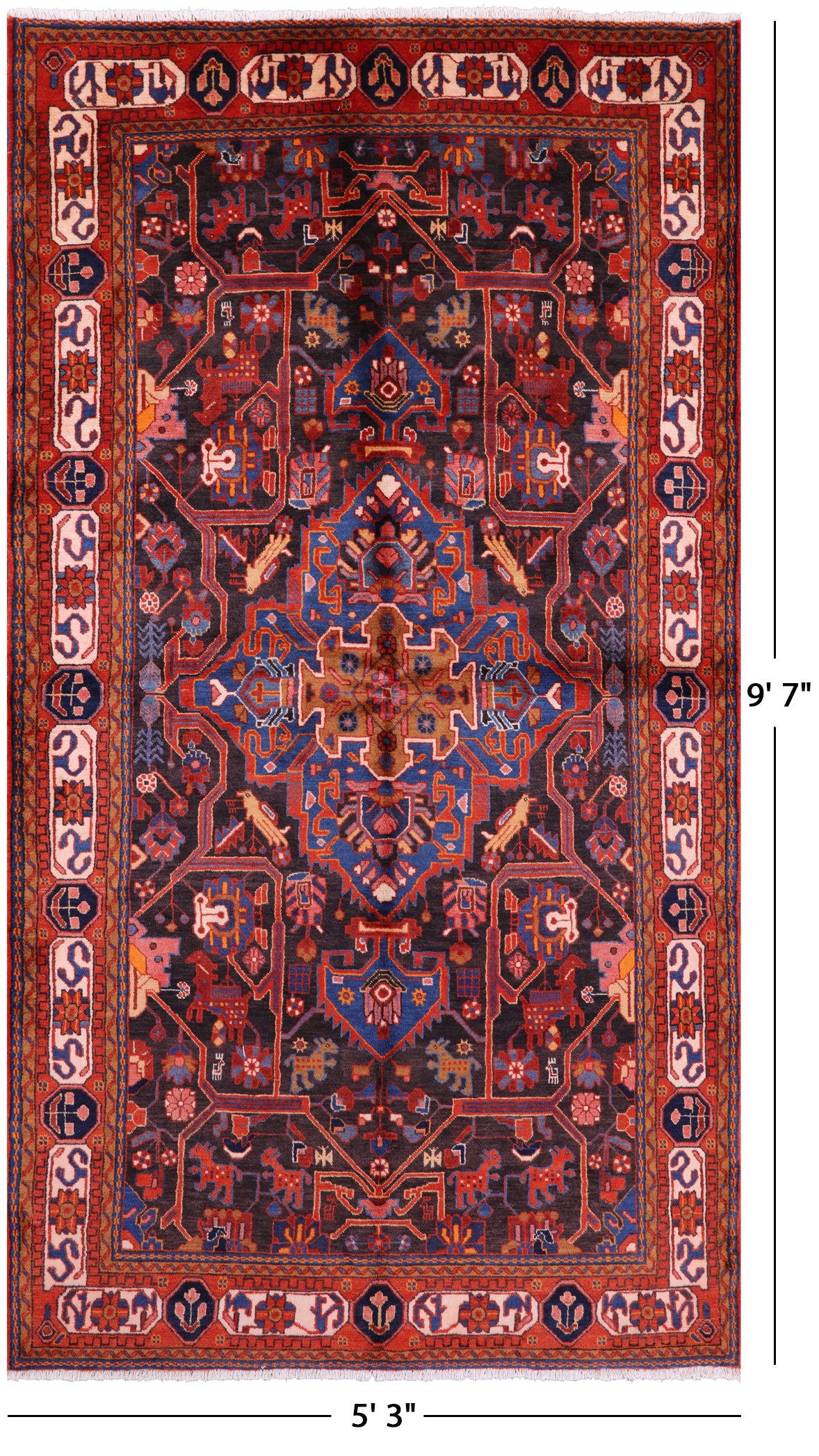Black New Authentic Hand Knotted Persian Nahavand Rug - 5' 3" X 9' 7" - Golden Nile