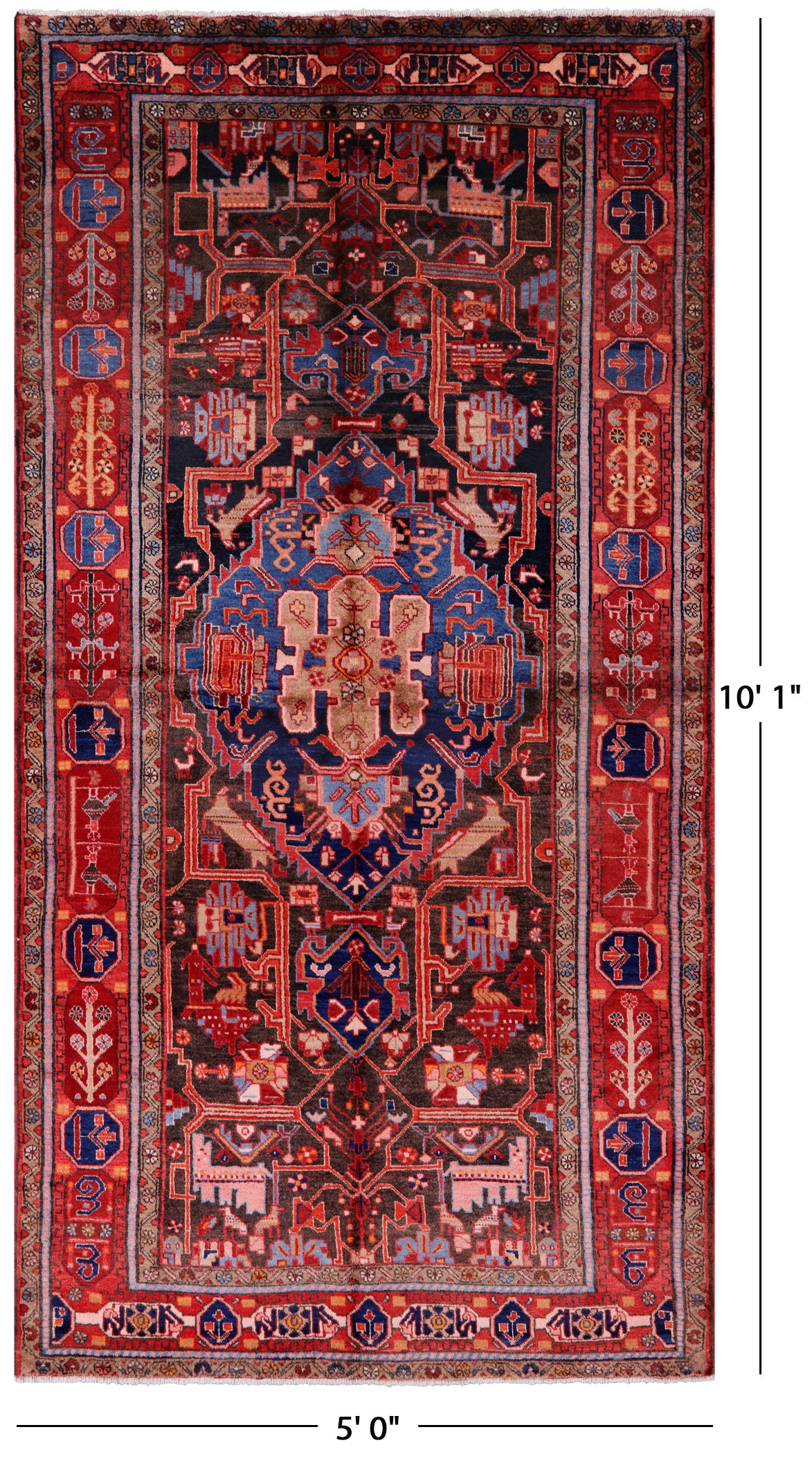 New Authentic Persian Nahavand Hand Knotted Rug - 5' 0" X 10' 1" - Golden Nile