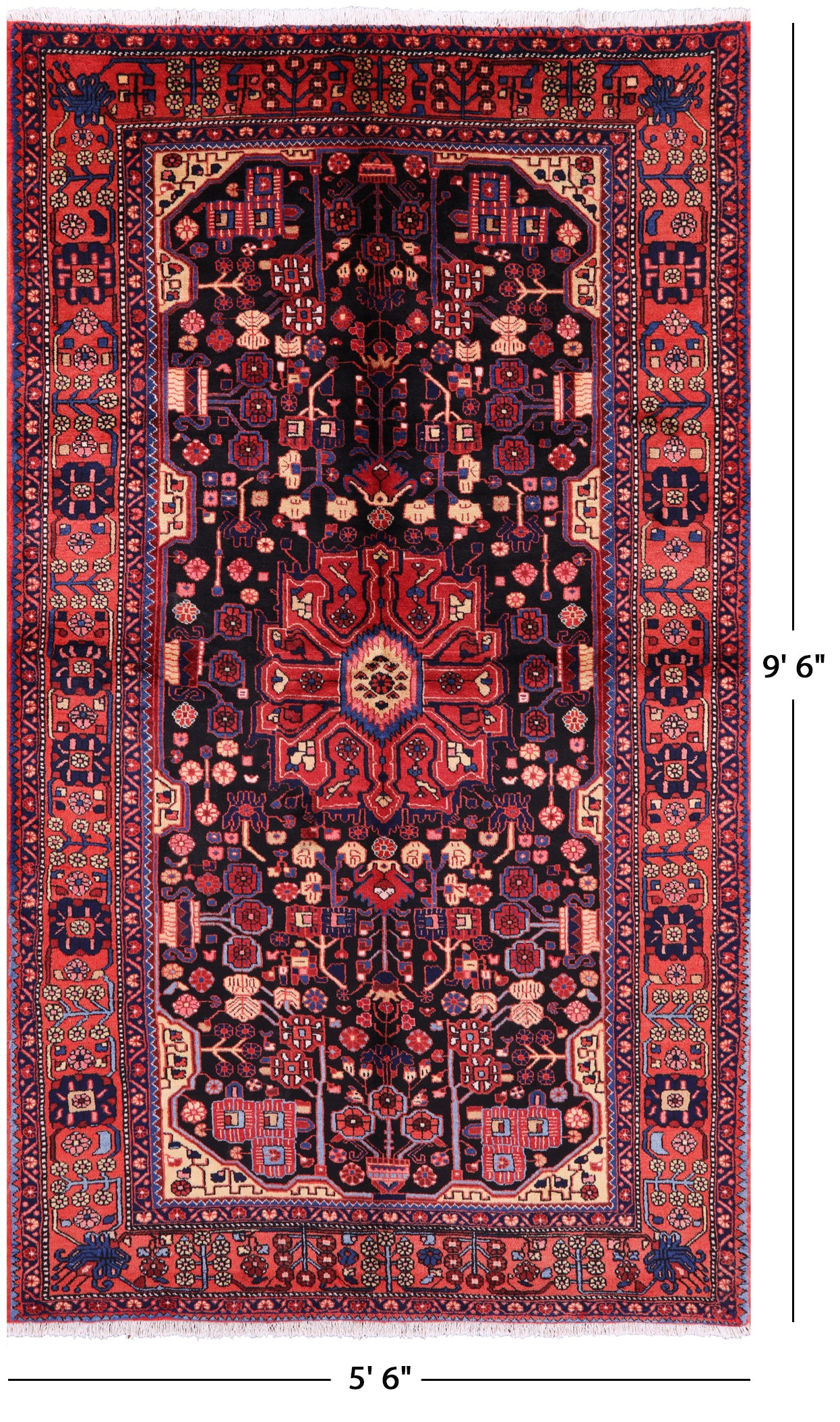 Black New Authentic Persian Nahavand Hand Knotted Rug - 5' 6" X 9' 6" - Golden Nile