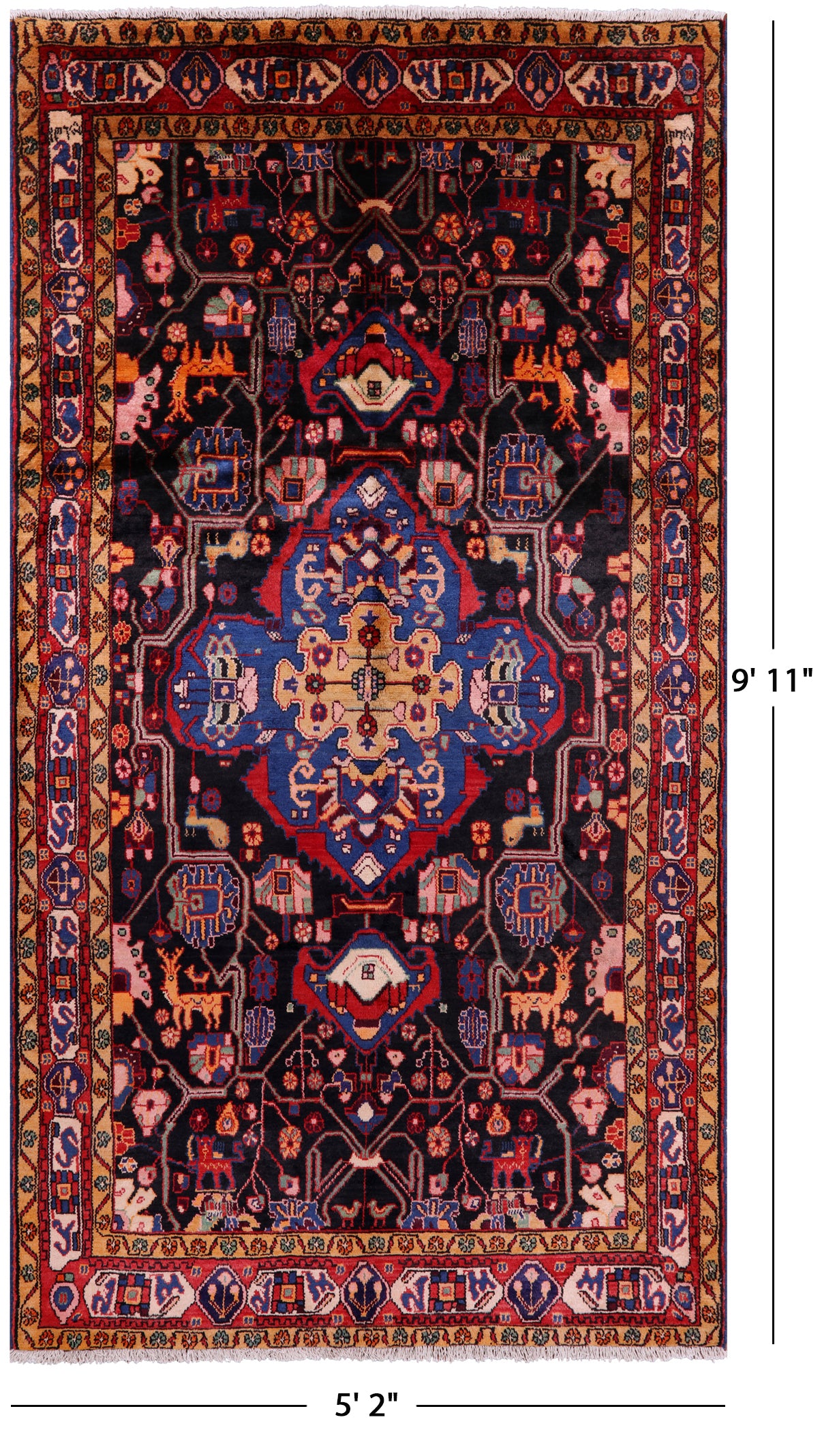 Black New Authentic Persian Nahavand Rug - 5' 2" X 9 11" - Golden Nile