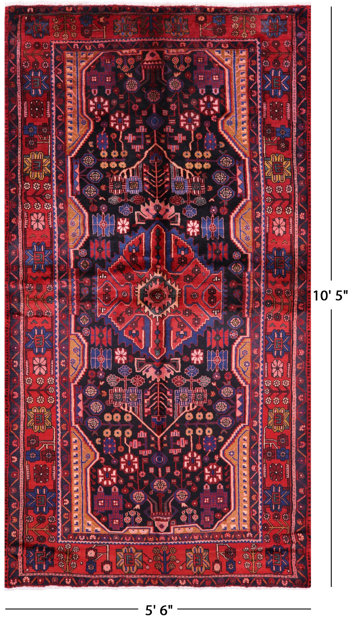 Black New Handmade Authentic Persian Nahavand Wool Rug - 5' 6" X 10' 5" - Golden Nile