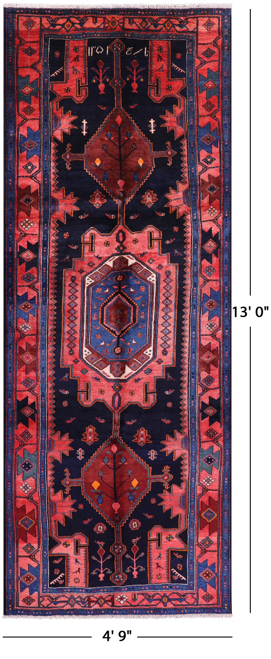 New Authentic Persian Nahavand Handmade Wool Rug - 4' 9" X 13' - Golden Nile