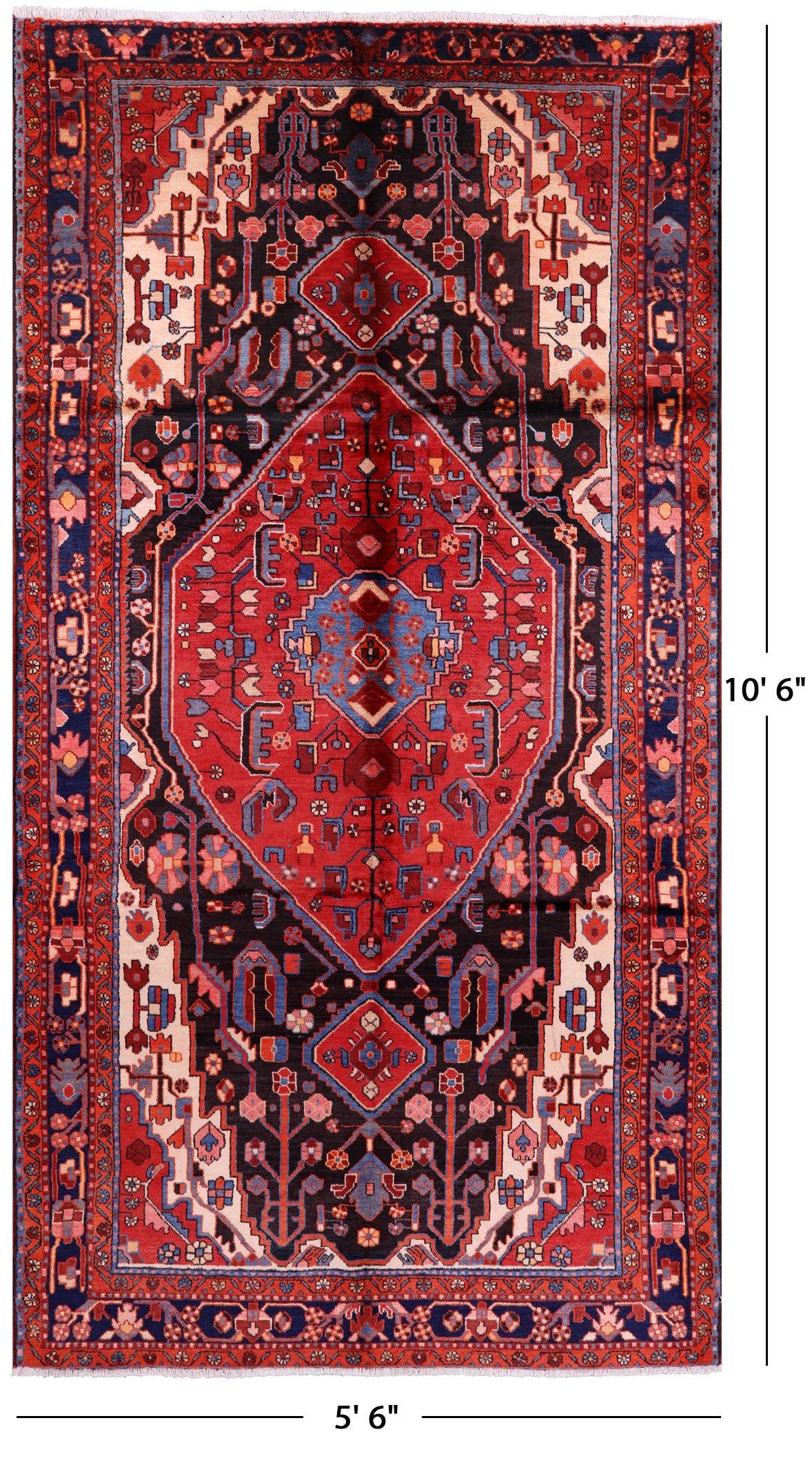 Black New Authentic Persian Nahavand Hand Knotted Wool Rug - 5' 6" X 10' 6" - Golden Nile