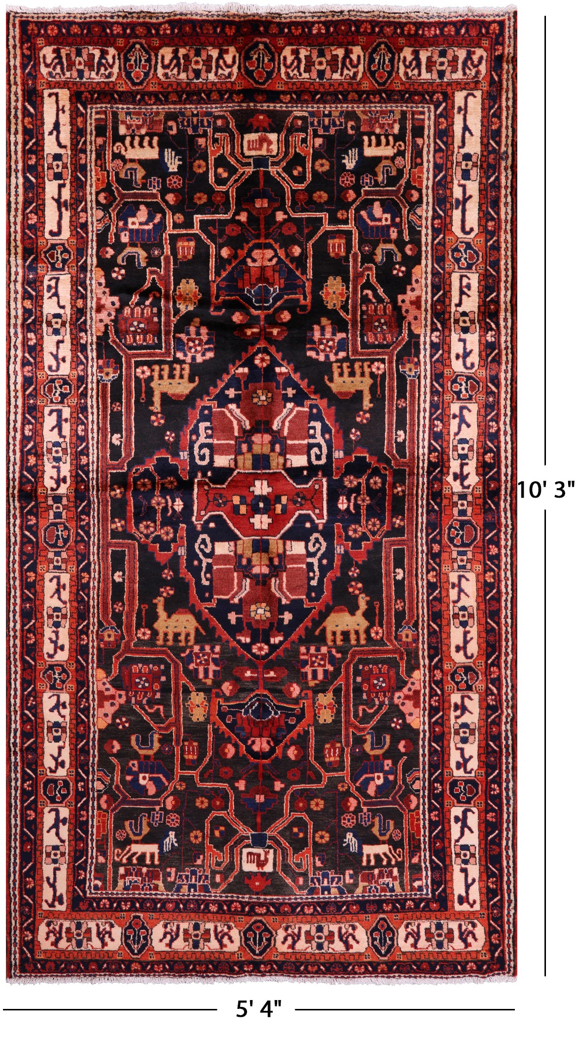 Black New Authentic Persian Nahavand Handmade Rug - 5' 4" X 10' 3" - Golden Nile