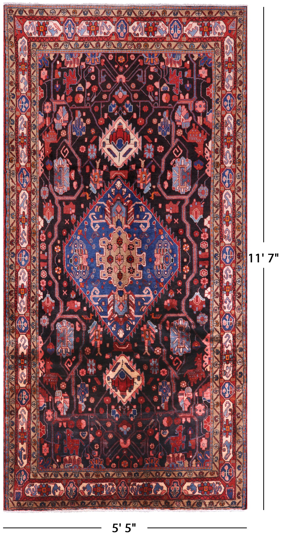 Black New Authentic Nahavand Persian Rug - 5' 5" X 11' 7" - Golden Nile