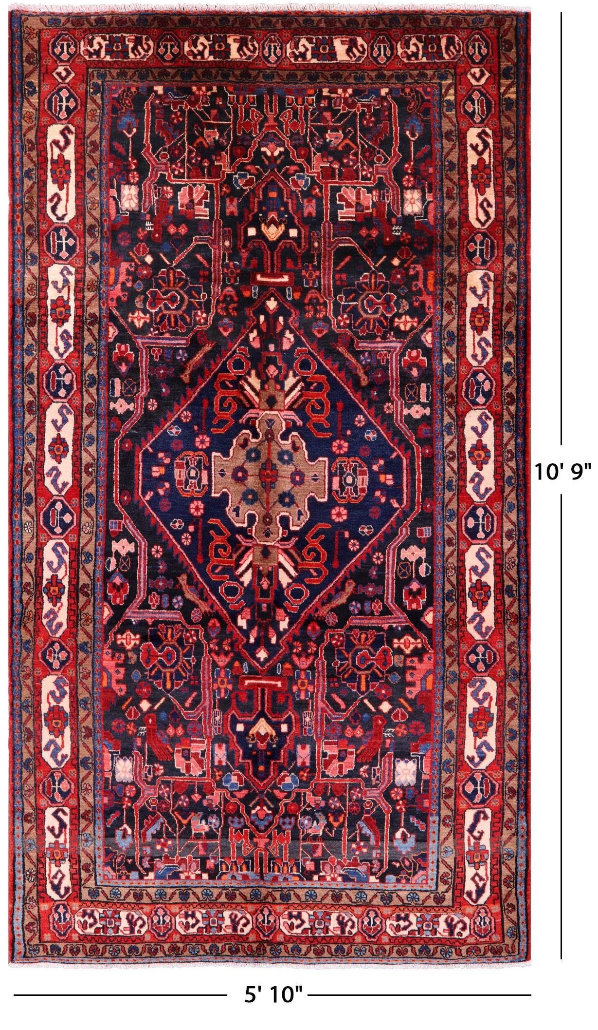 Black New Authentic Hand Knotted Persian Nahavand Rug - 5' 10" X 10' 9" - Golden Nile