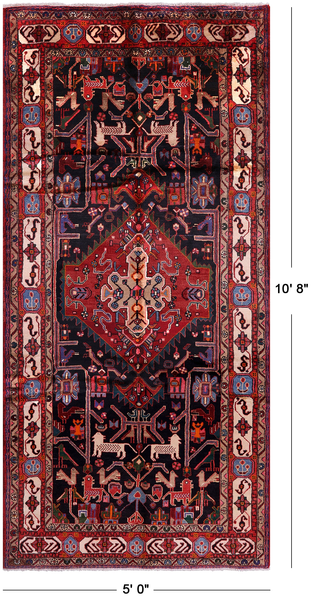 Black New Authentic Persian Hamadan Rug - 5' 0" X 10' 8" - Golden Nile