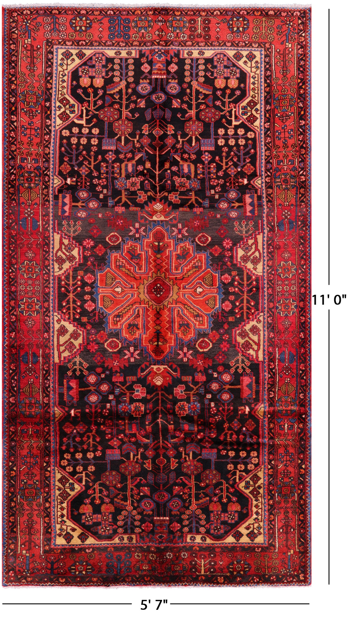 Black Hand Knotted New Authentic Persian Nahavand Wool Rug - 5' 7" X 11' - Golden Nile