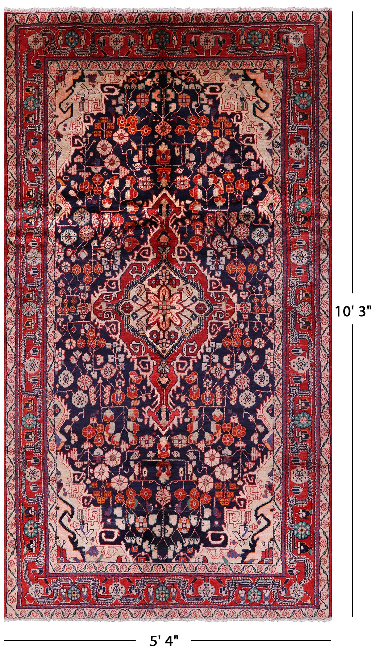 Blue New Persian Nahavand Hand Knotted Wool Rug - 5' 4" X 10' 3" - Golden Nile