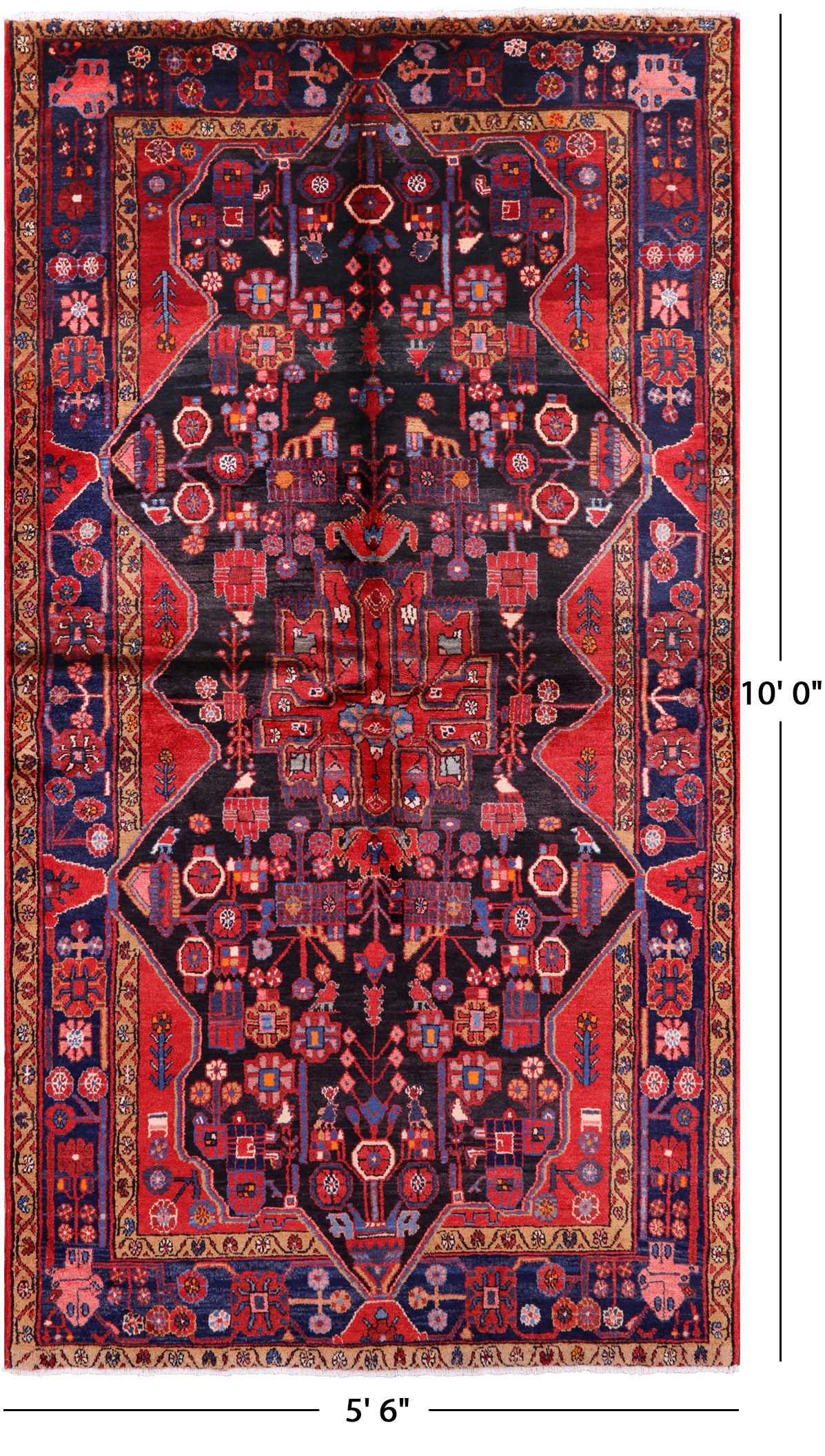 Black New Authentic Persian Nahavand Hand Knotted Rug - 5' 6" X 10' 0" - Golden Nile