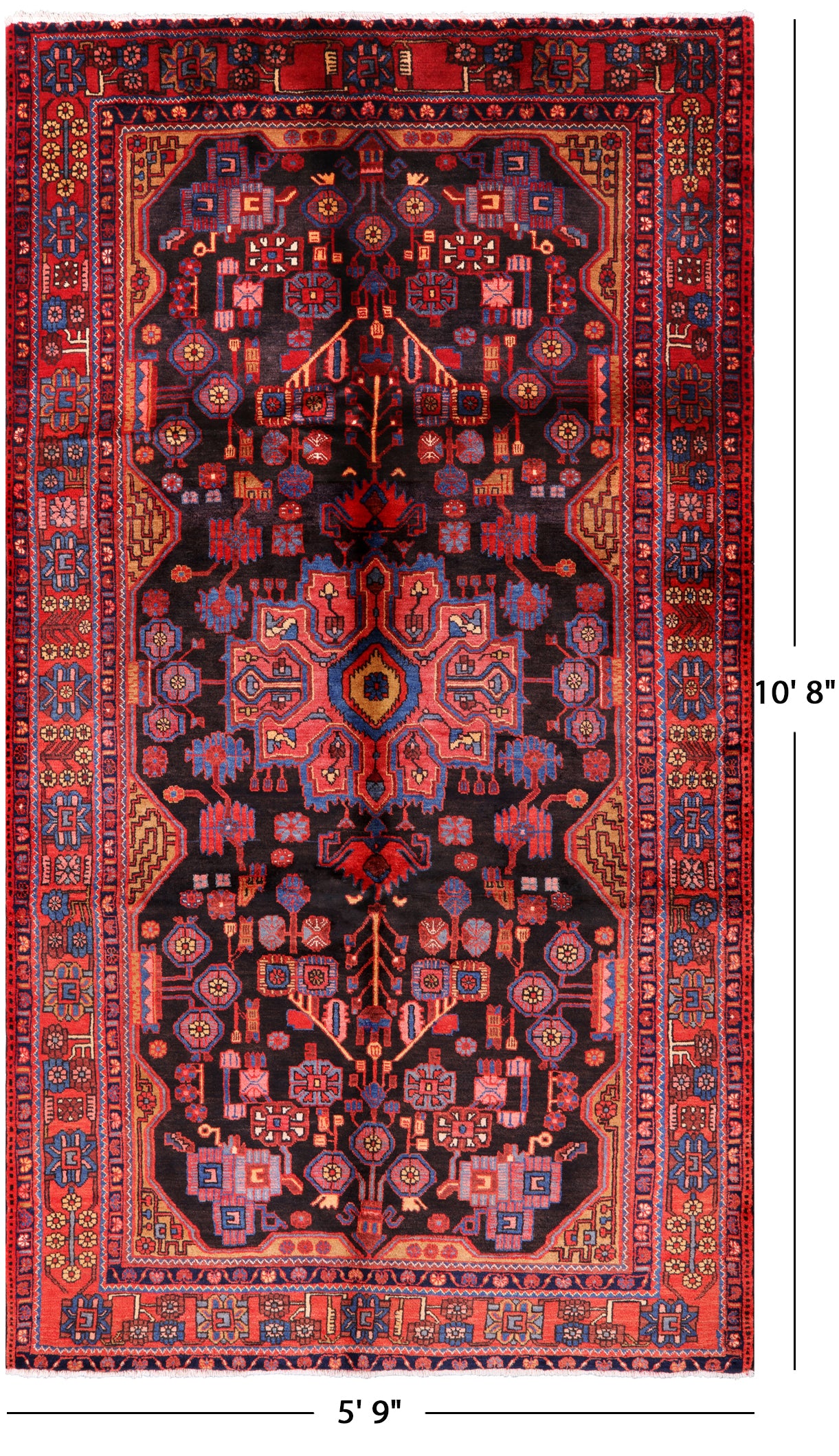 Black New Authentic Persian Nahavand Handmade Rug - 5' 9" X 10' 8" - Golden Nile
