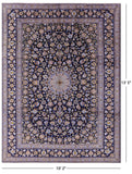 Blue New Authentic Persian Kashan Hand Knotted Wool Rug - 10' 2" X 13' 5" - Golden Nile