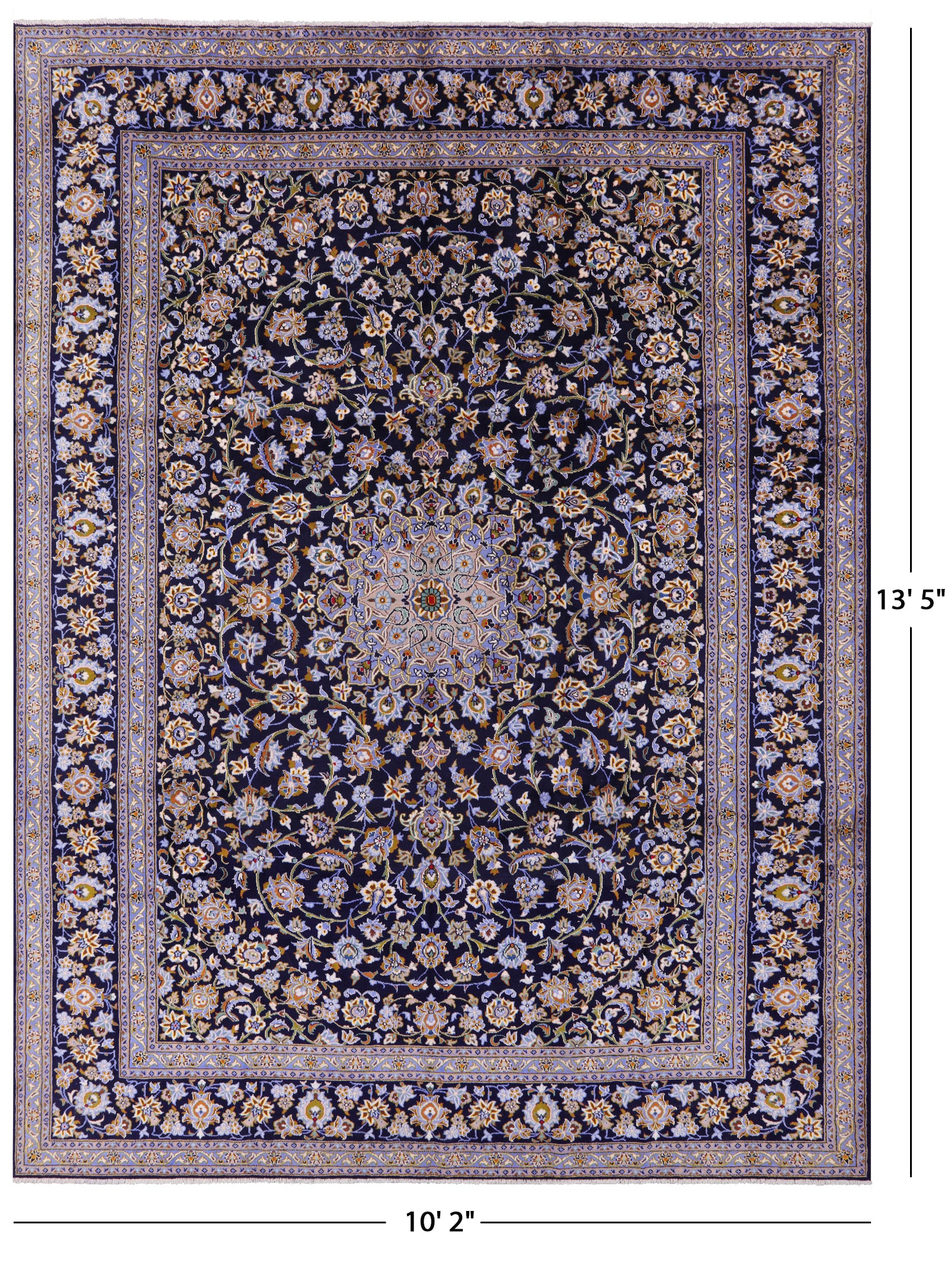 Blue New Authentic Persian Kashan Hand Knotted Wool Rug - 10' 2" X 13' 5" - Golden Nile