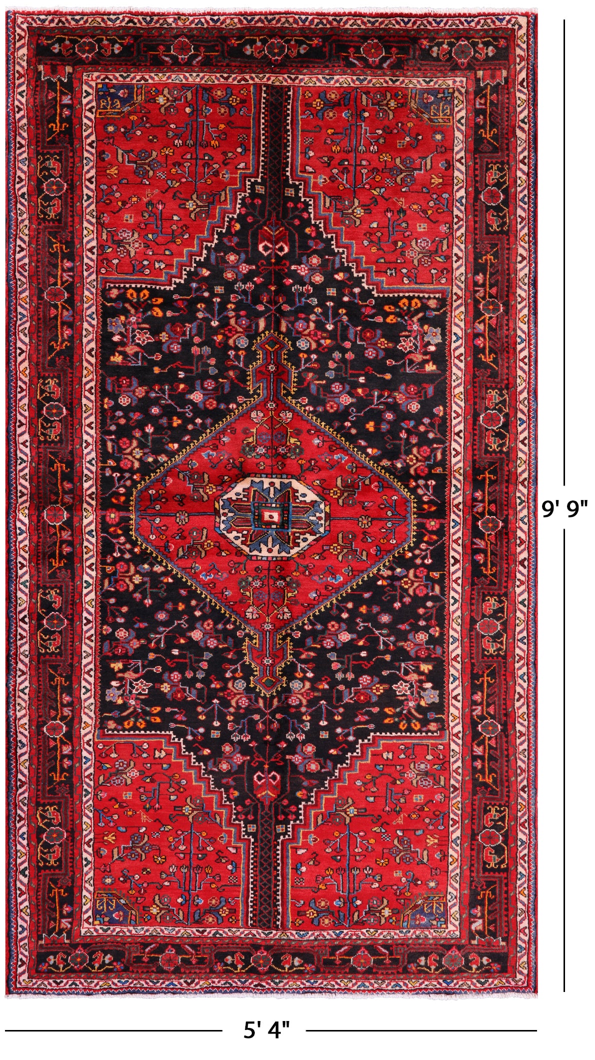 Black New Persian Authentic Hamadan Wool Rug - 5' 4" X 9' 9" - Golden Nile