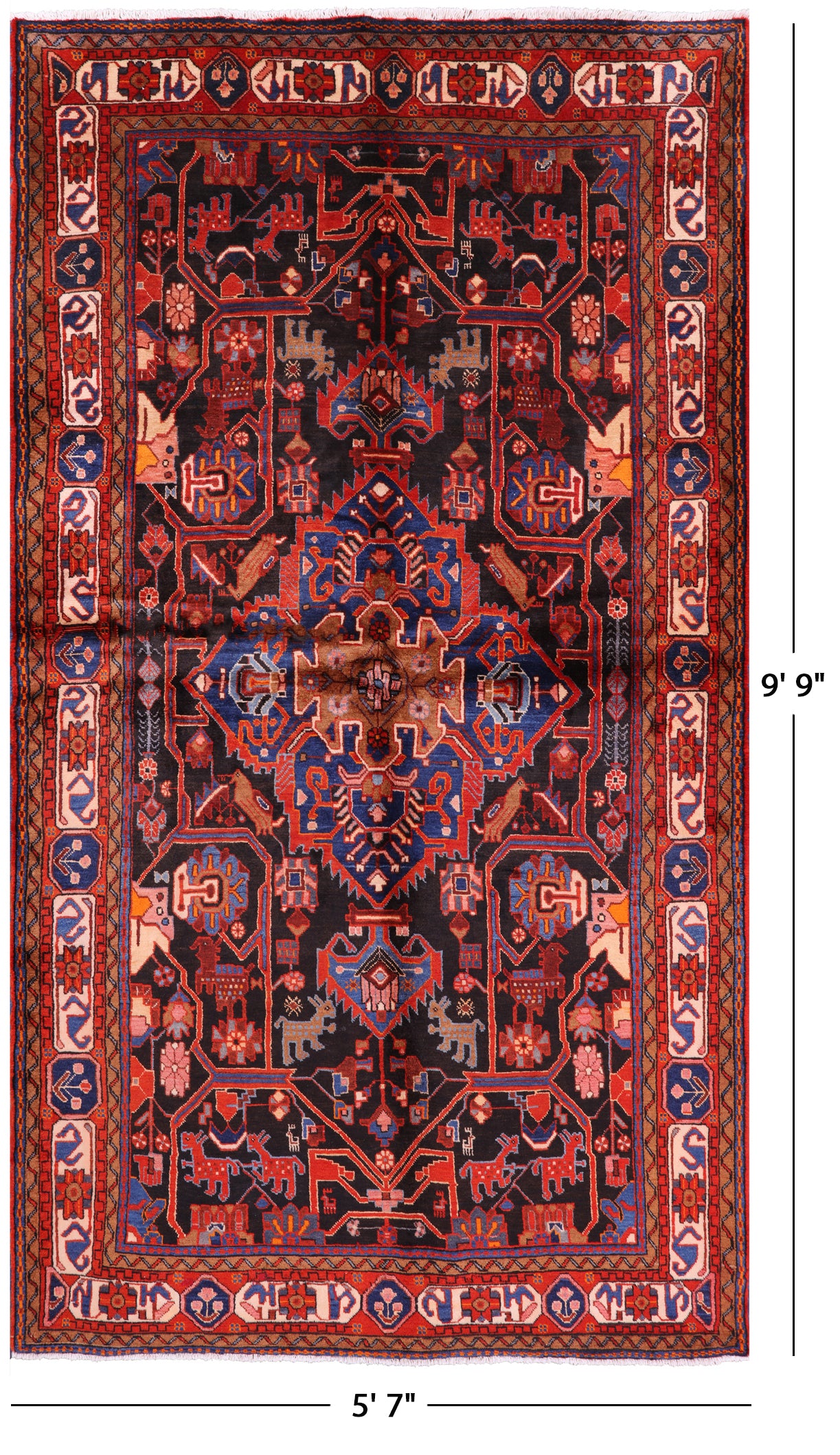 Black Handmade New Authentic Persian Hamadan Wool Rug - 5' 7" X 9' 9" - Golden Nile