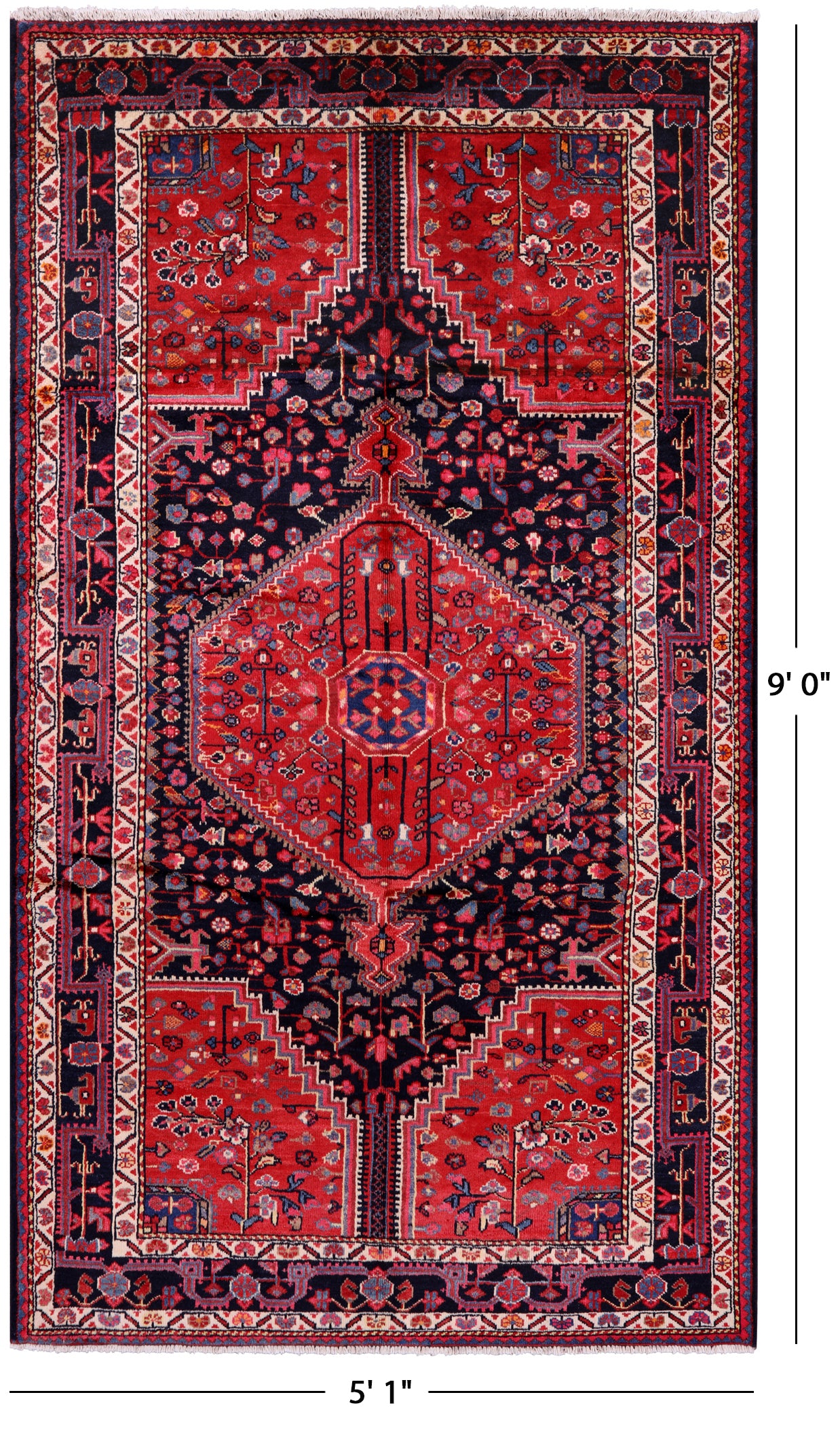New Authentic Persian Nahavand Hand Knotted Rug - 5' 1" X 9' 0" - Golden Nile