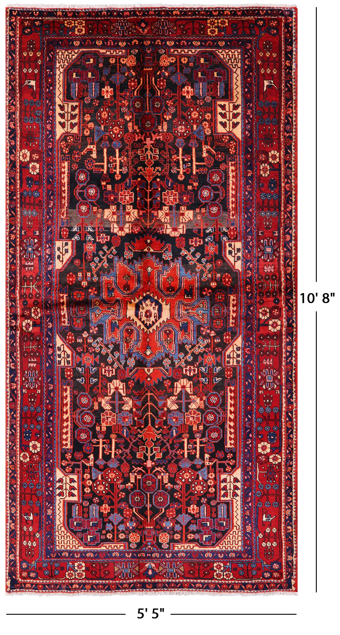 Black New Persian Authentic Nahavand Hand Knotted Rug - 5' 5" X 10' 8" - Golden Nile
