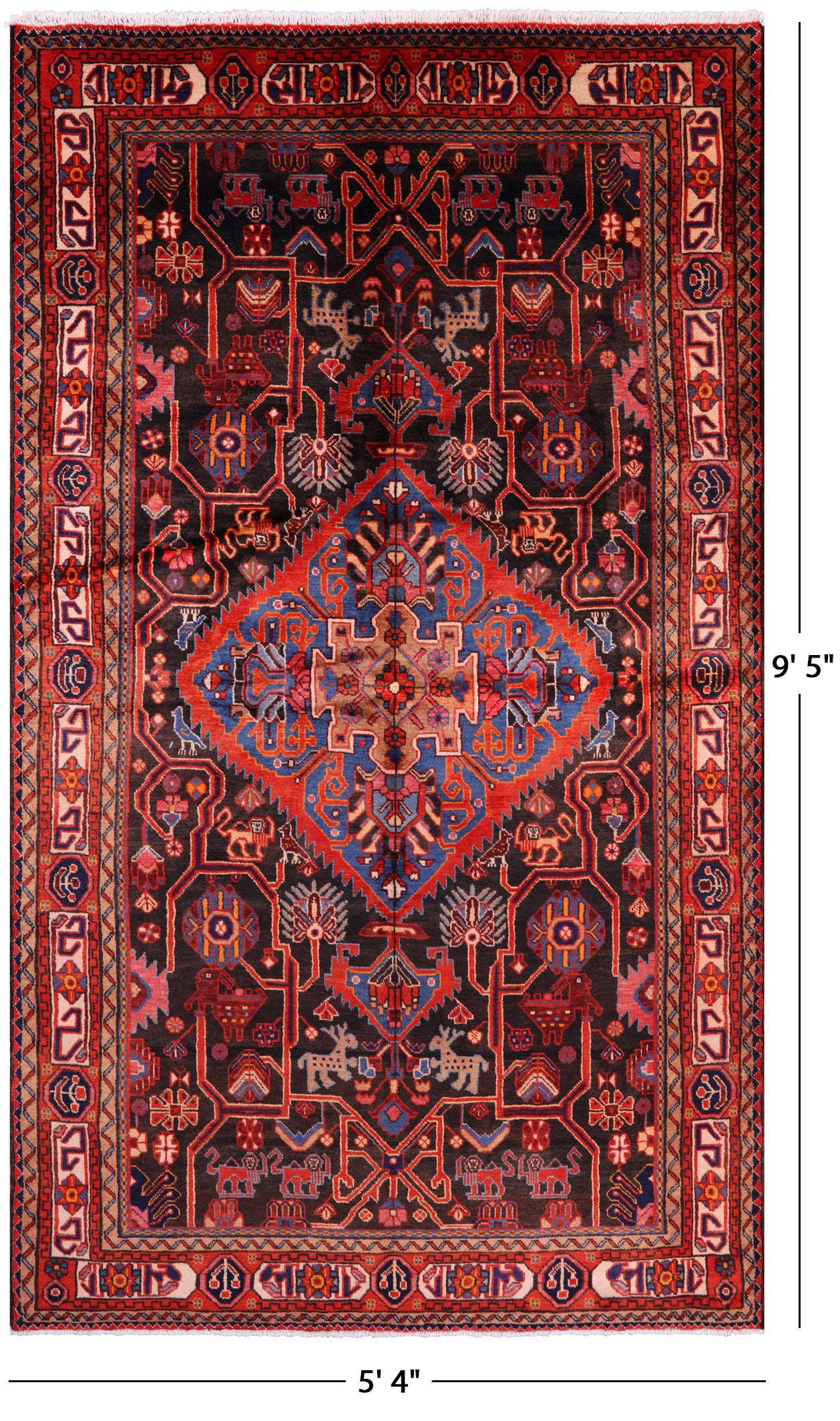 Black New Authentic Persian Nahavand Hand Knotted Rug - 5' 4" X 9' 5" - Golden Nile