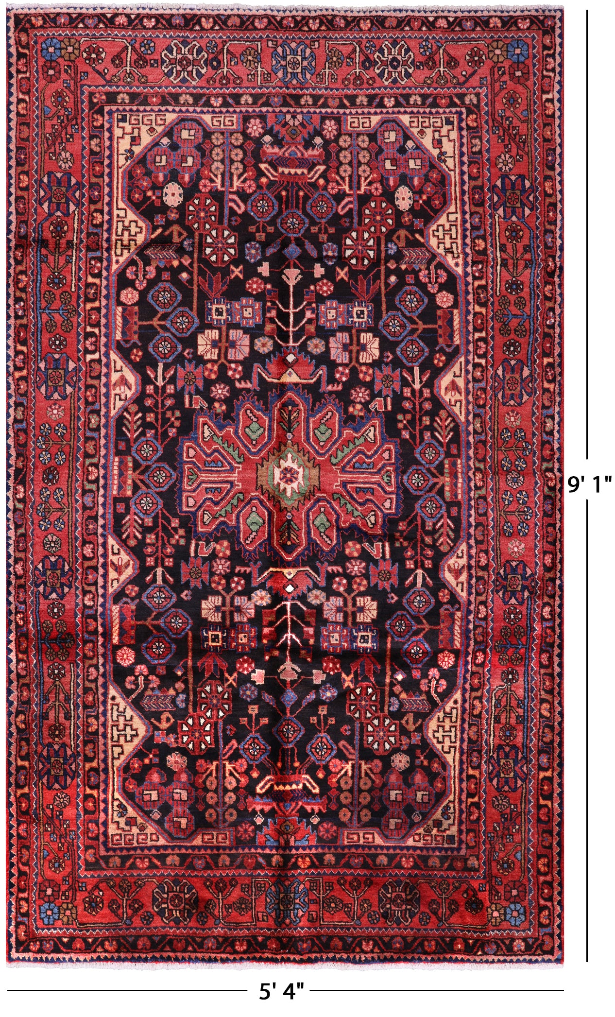 Black New Authentic Persian Nahavand Hand Knotted Rug - 5' 4" X 9' 1" - Golden Nile