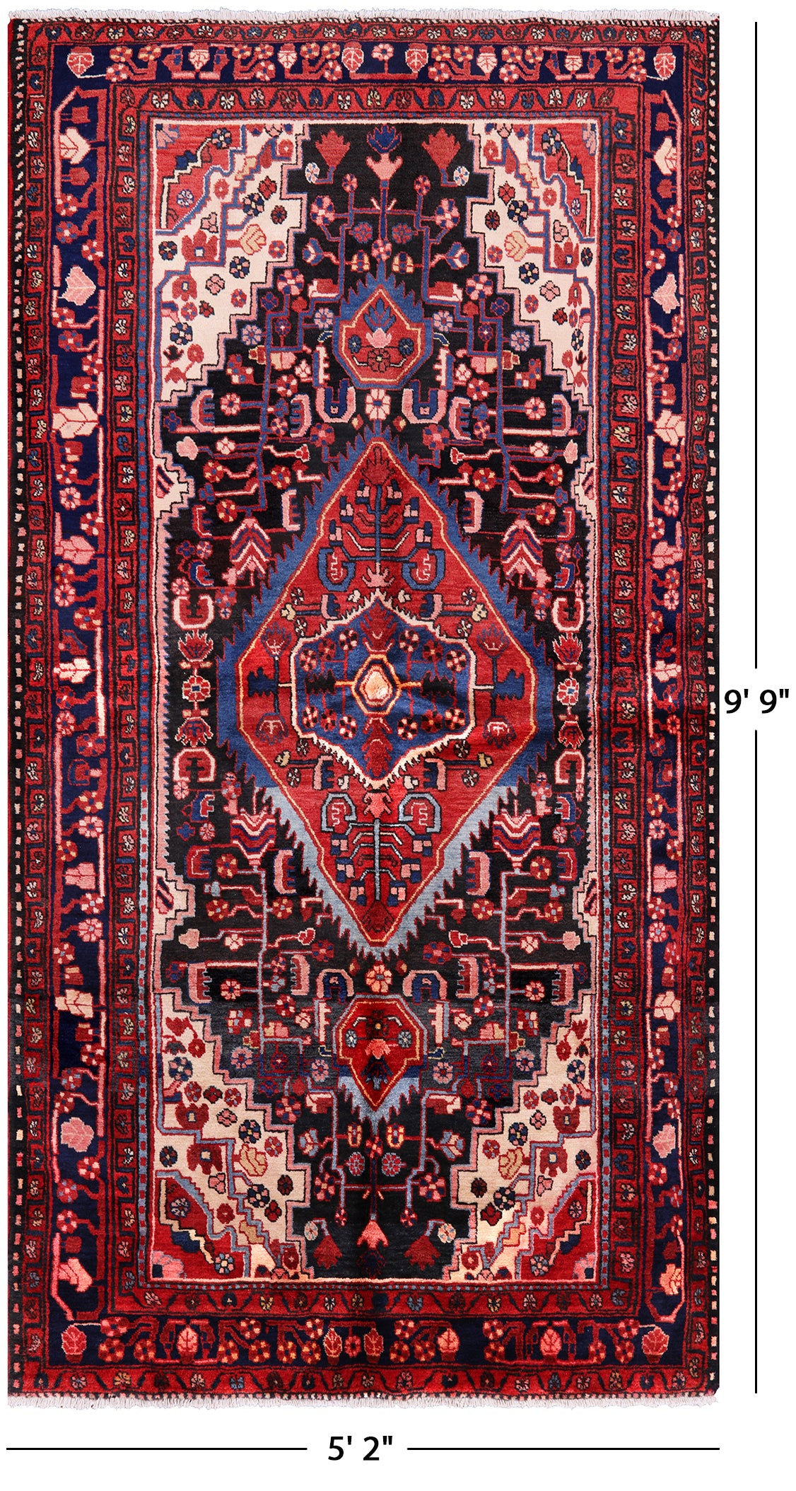 Black New Authentic Persian Nahavand Rug - 5' 2" X 9' 9" - Golden Nile