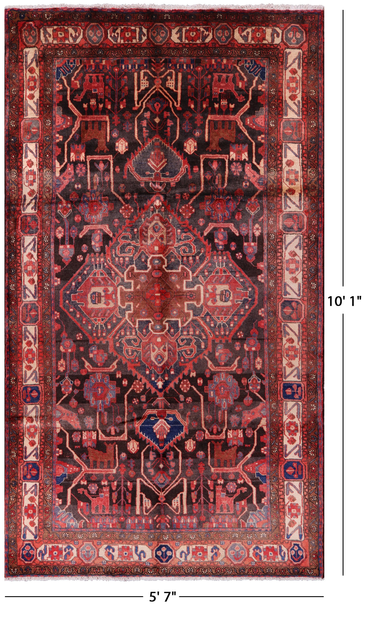 Black New Authentic Persian Nahavand Rug - 5' 7" X 10' 1" - Golden Nile