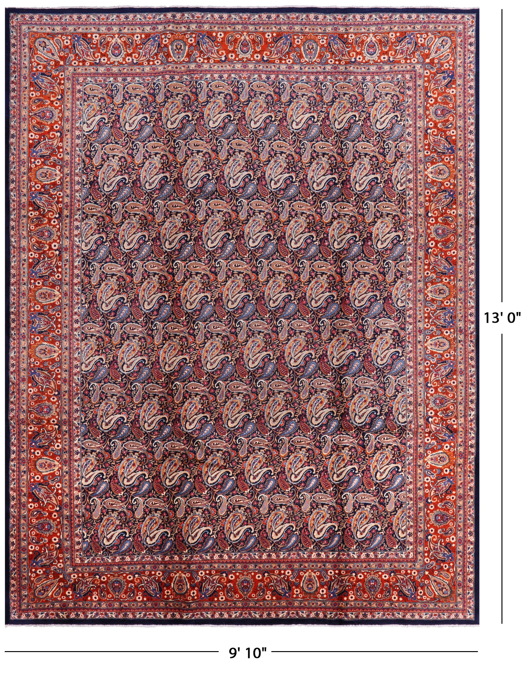New Authentic Hand Knotted Mashad Persian Rug - 9' 10" X 13' 0" - Golden Nile