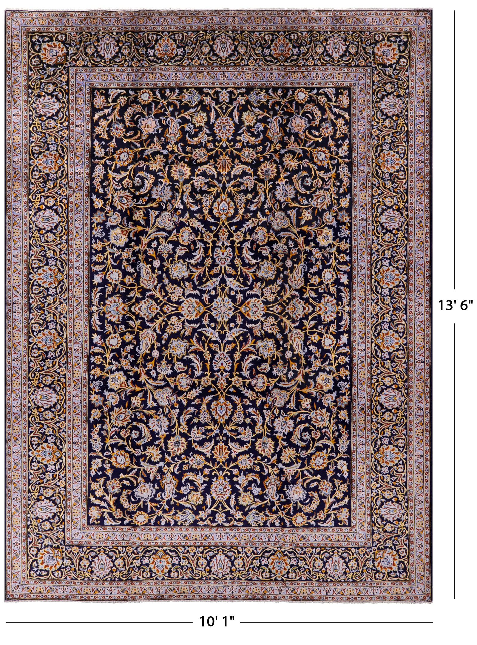 Blue New Hand Knotted Persian Kashan Rug 10' 1" X 13' 6" - Golden Nile