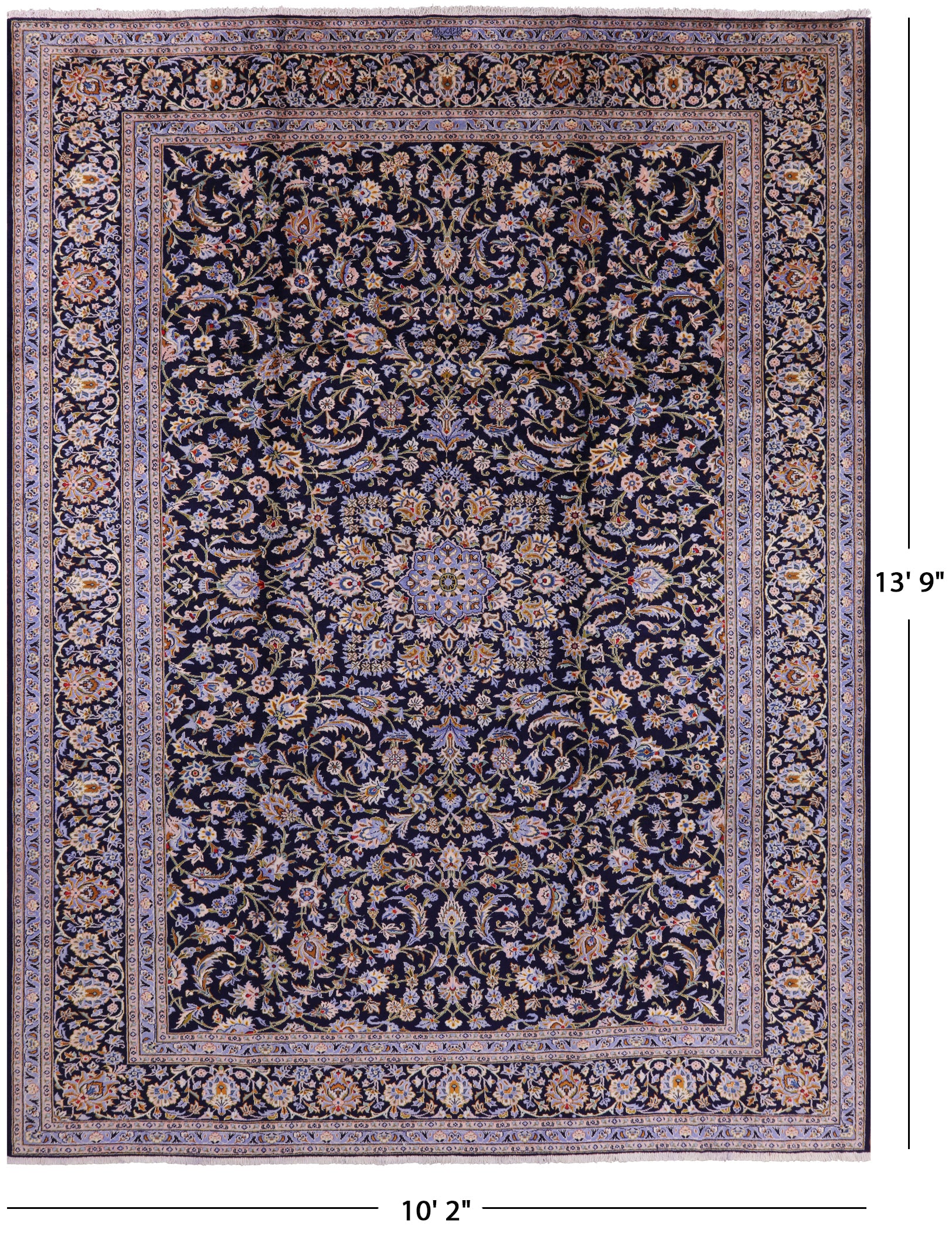 Blue New Authentic Persian Kashan Hand Knotted Rug - 10' 2" X 13' 9" - Golden Nile